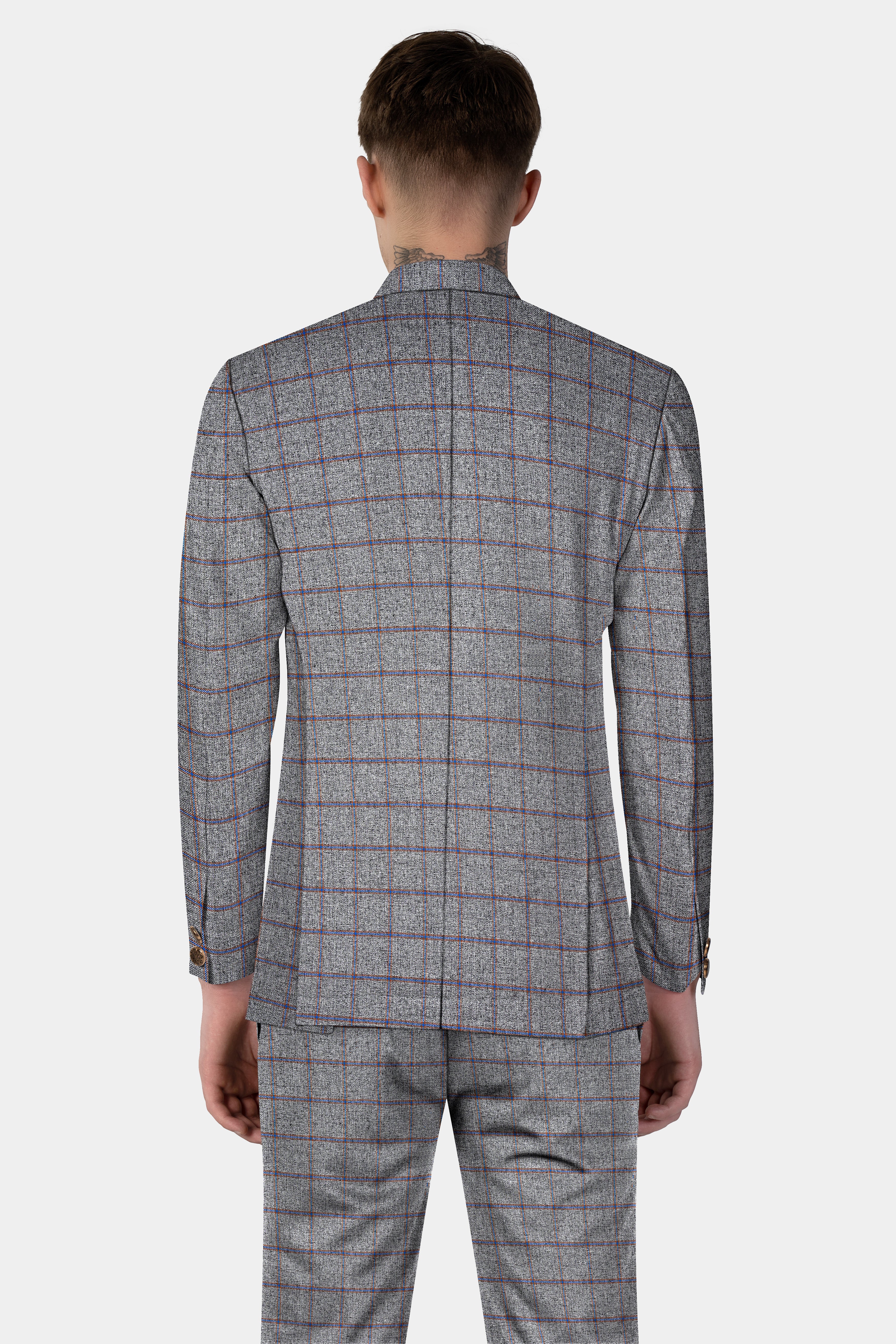 Smokey Gray Windowpane Wool Blend Bandhgala Blazer