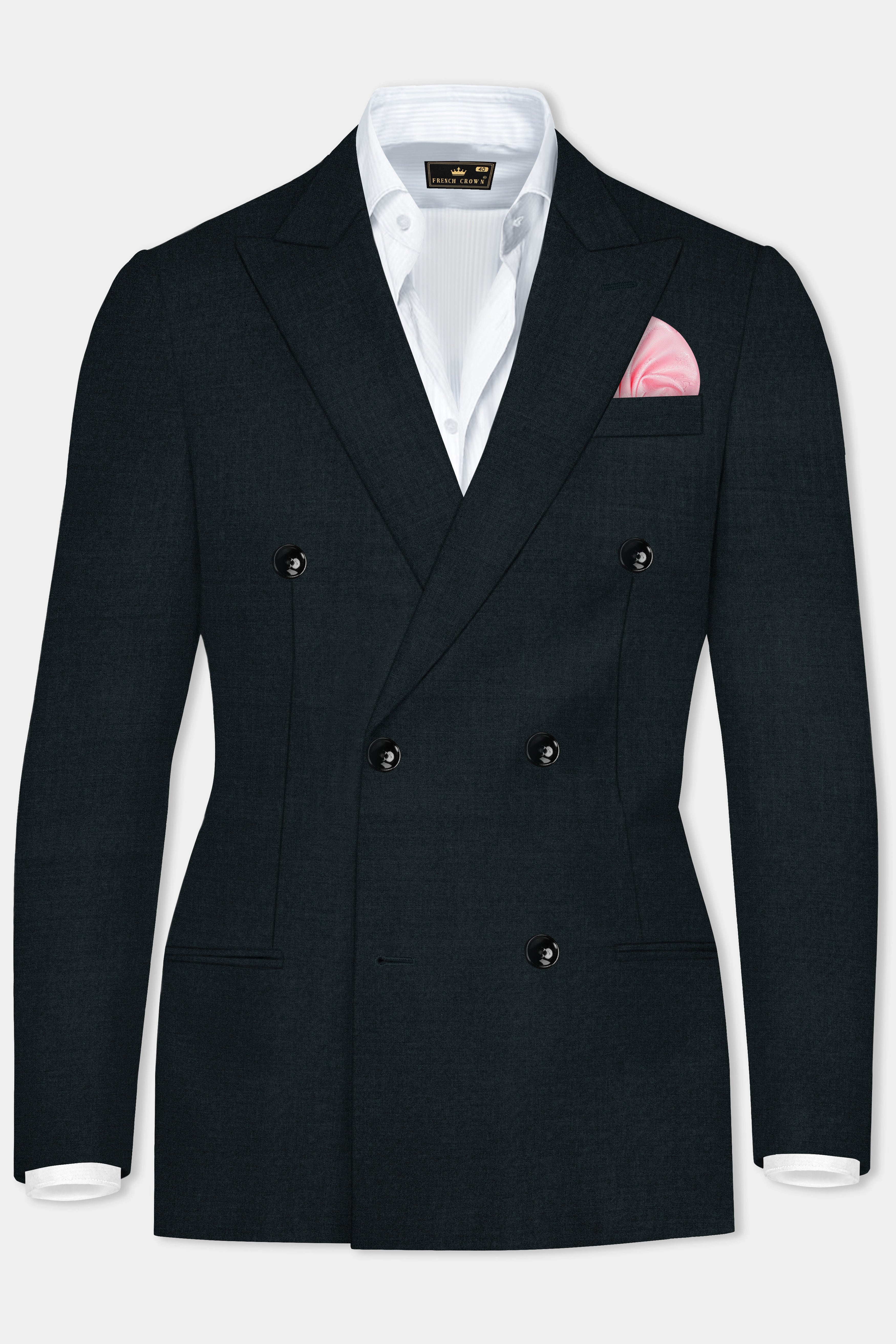 Racing Green Solid Wool Blend Double Breasted Blazer