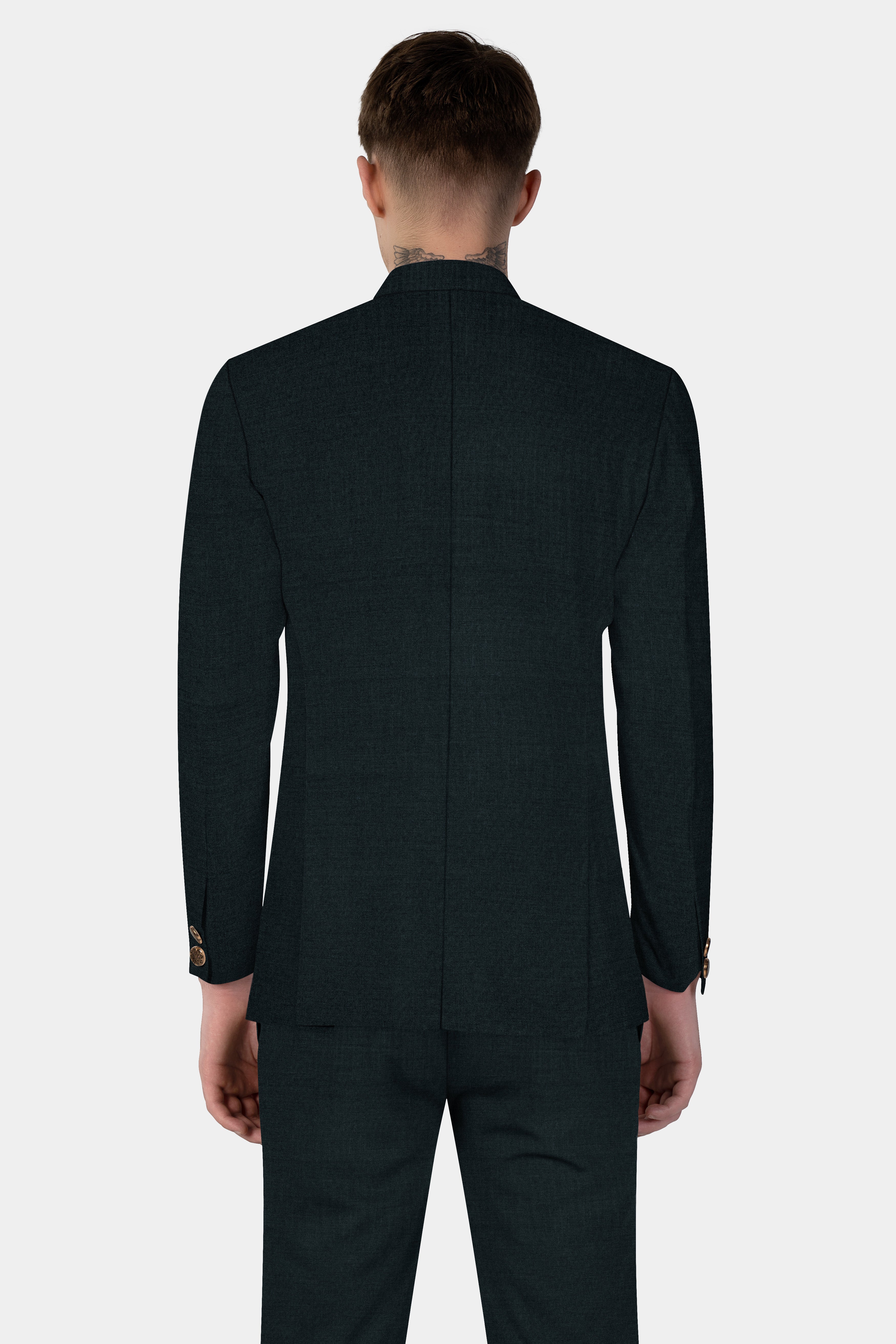 Racing Green Solid Wool Blend Bandhgala Blazer