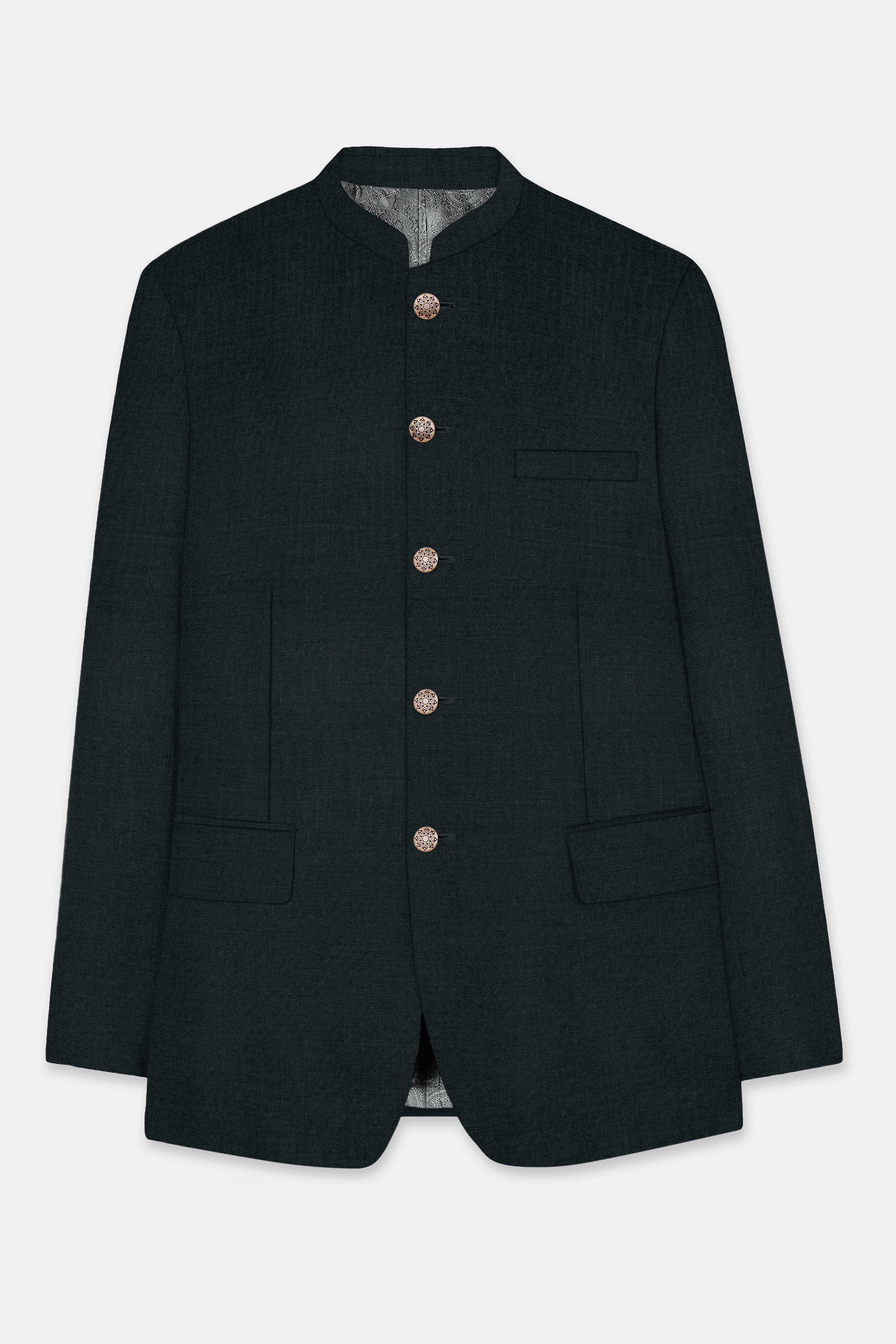 Racing Green Solid Wool Blend Bandhgala Blazer