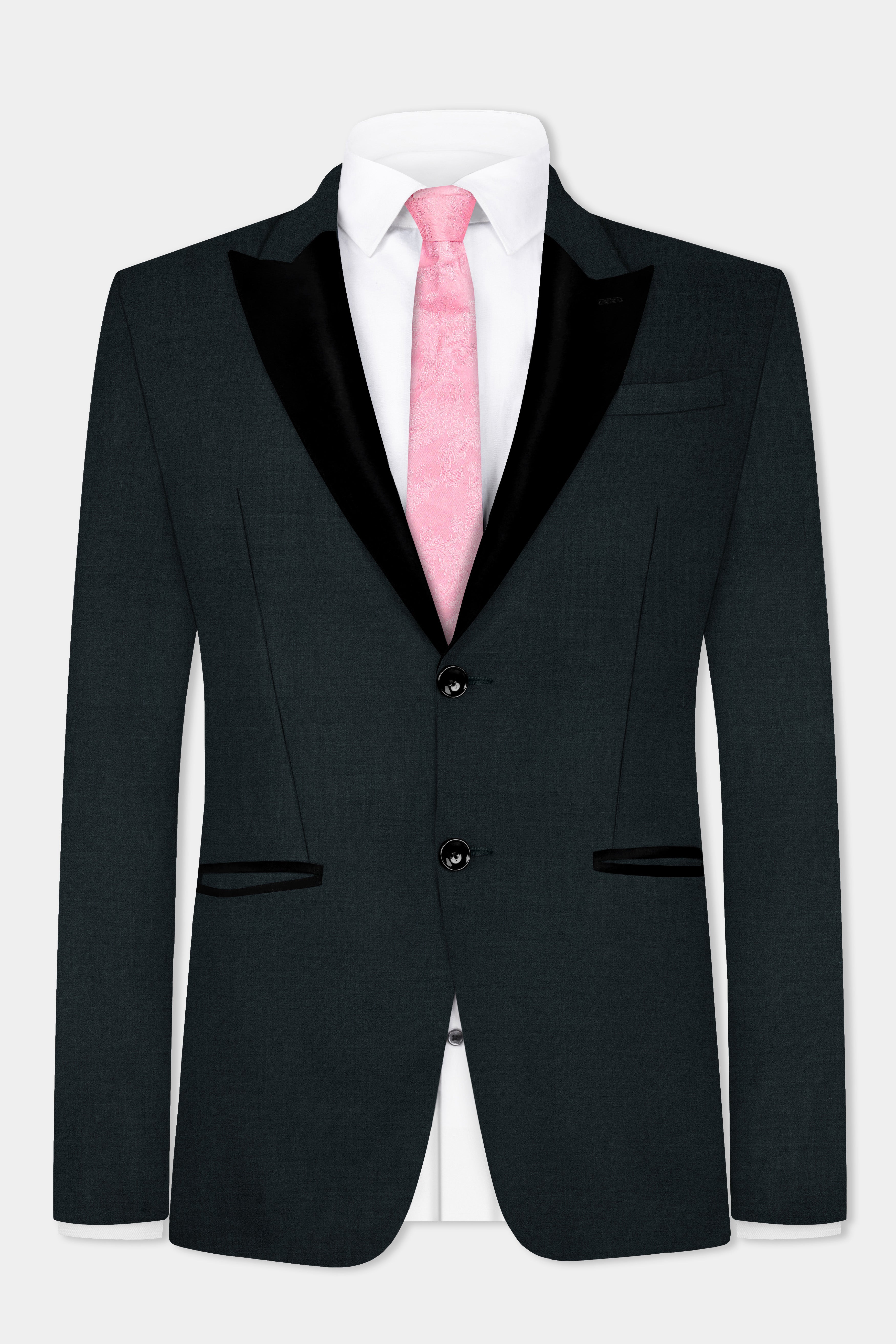 Racing Green Solid Wool Blend Peak Lapel Tuxedo Blazer