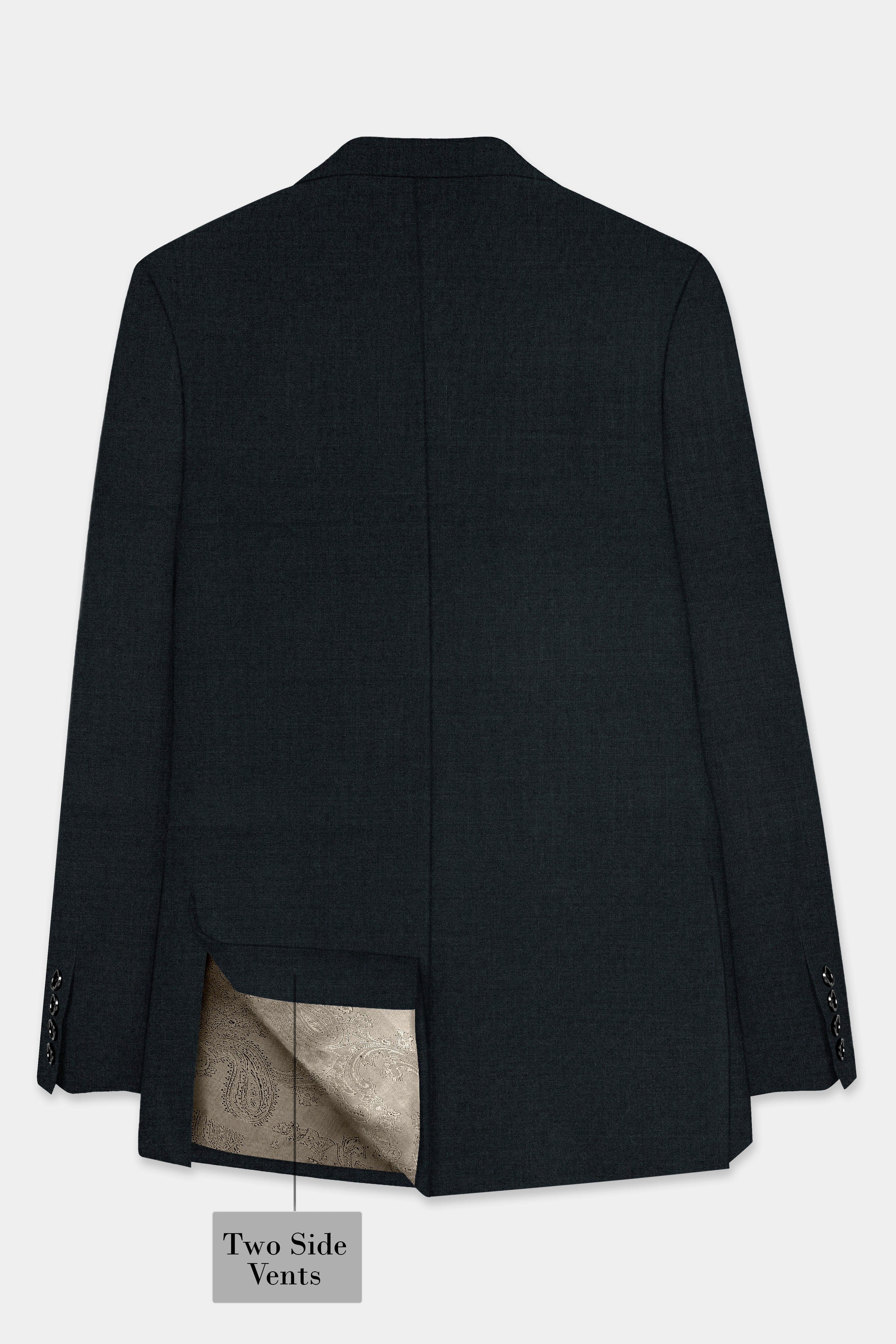 Racing Green Solid Wool Blend Peak Collar Tuxedo Blazer