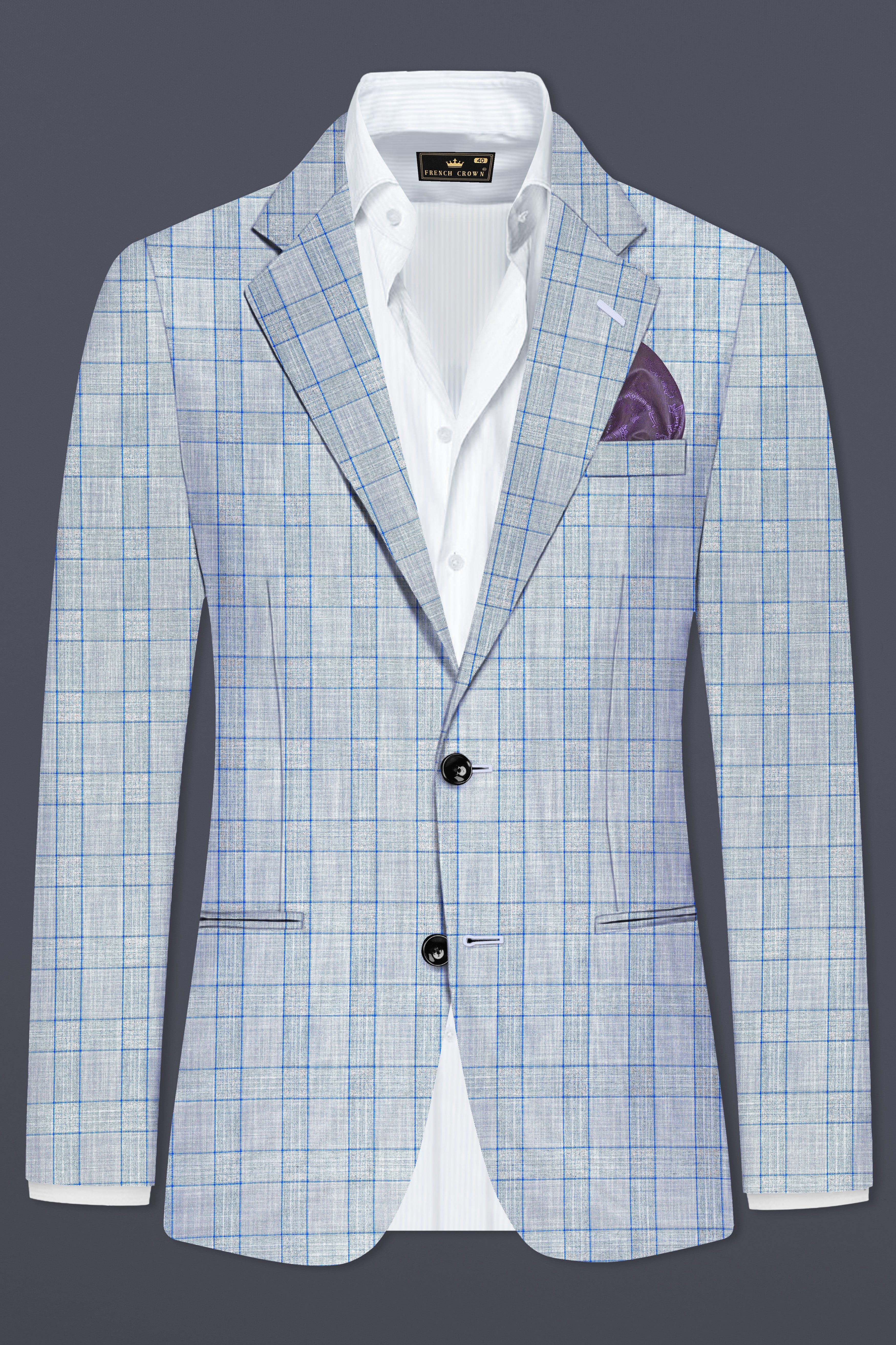 Carolina Blue Plaid Wool Blend Single Breasted Blazer