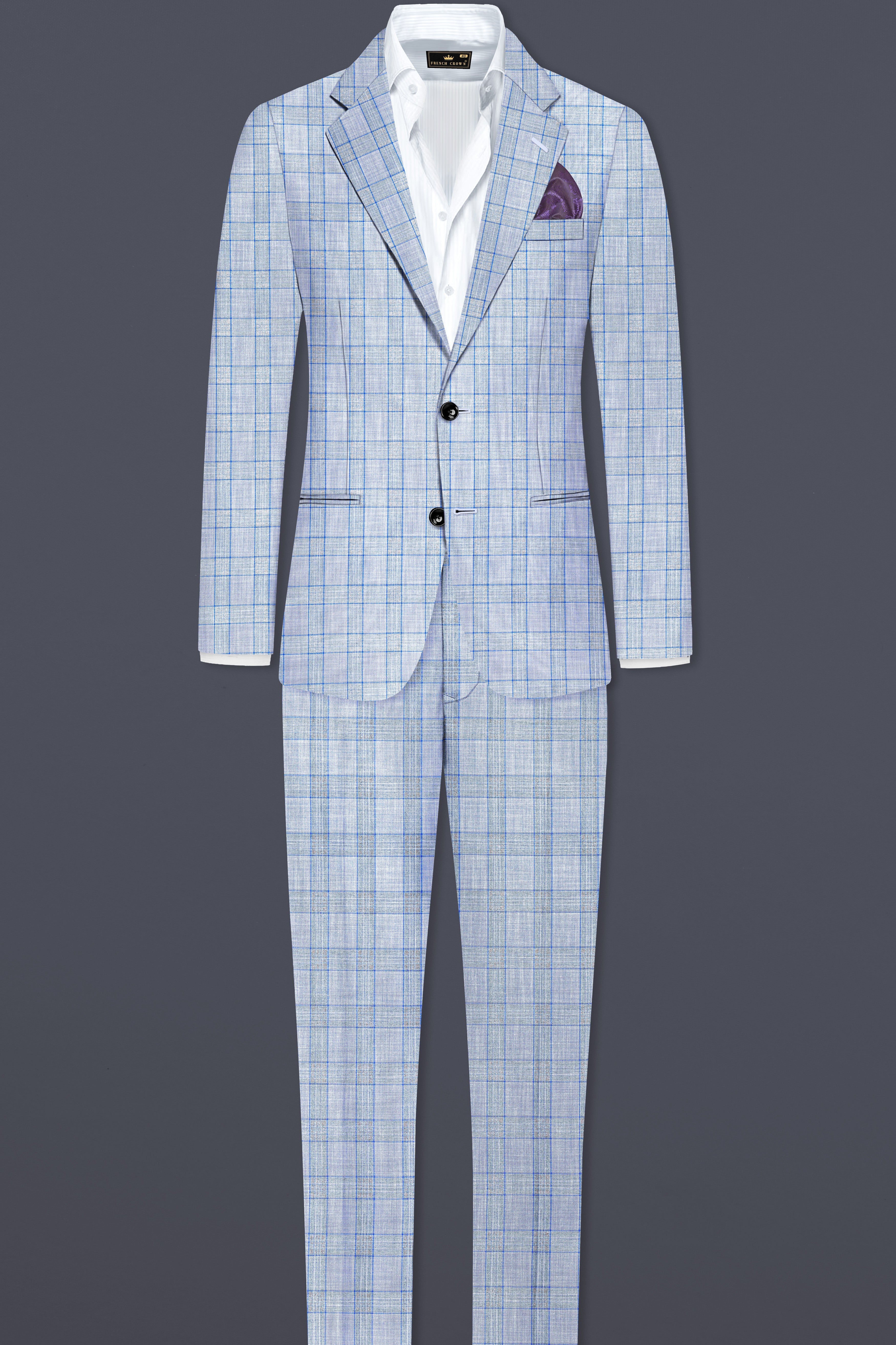 Carolina Blue Plaid Wool Blend Single Breasted Blazer