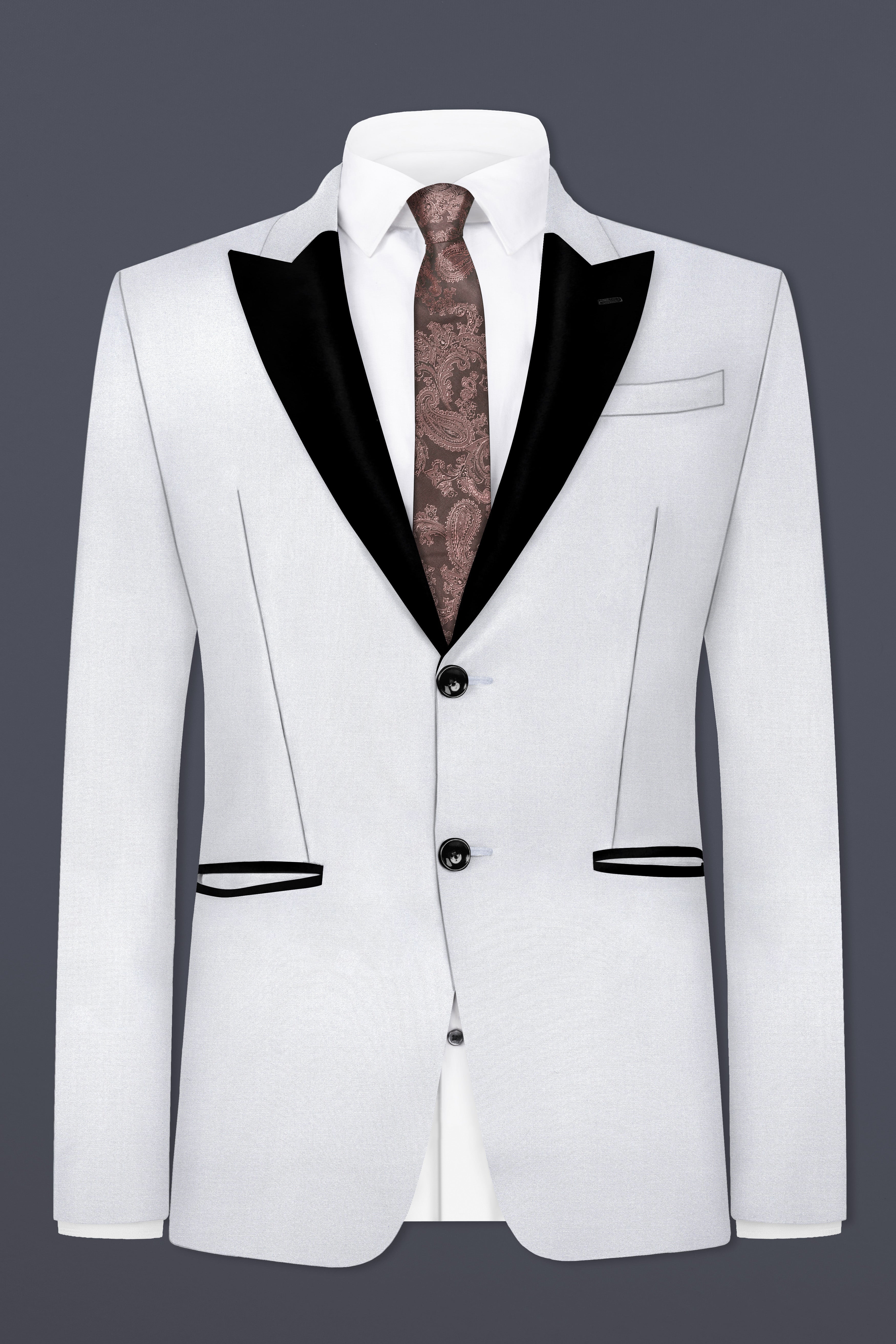 Iron Gray Solid Wool Blend Peak Collar Tuxedo Blazer