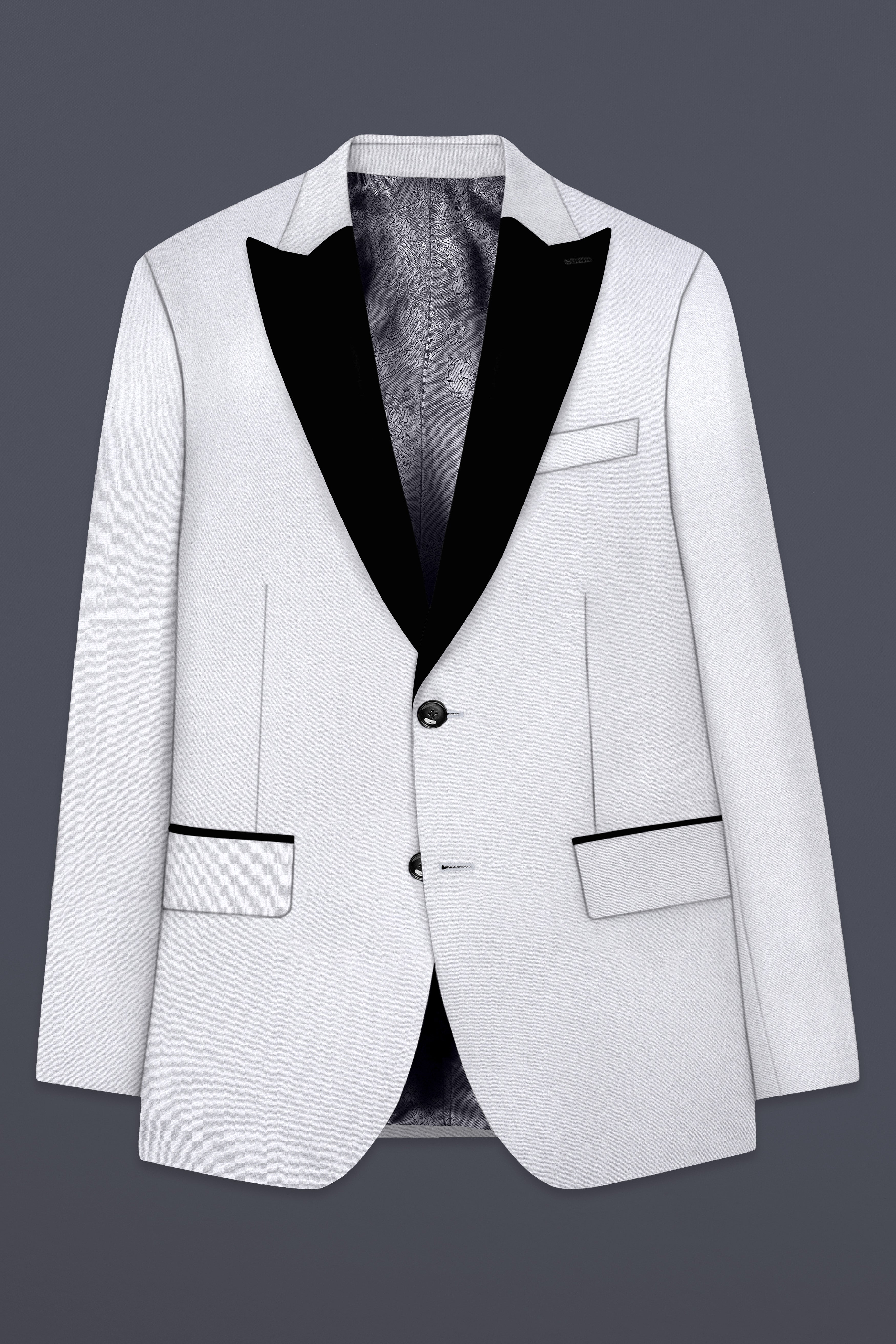 Iron Gray Solid Wool Blend Peak Collar Tuxedo Blazer