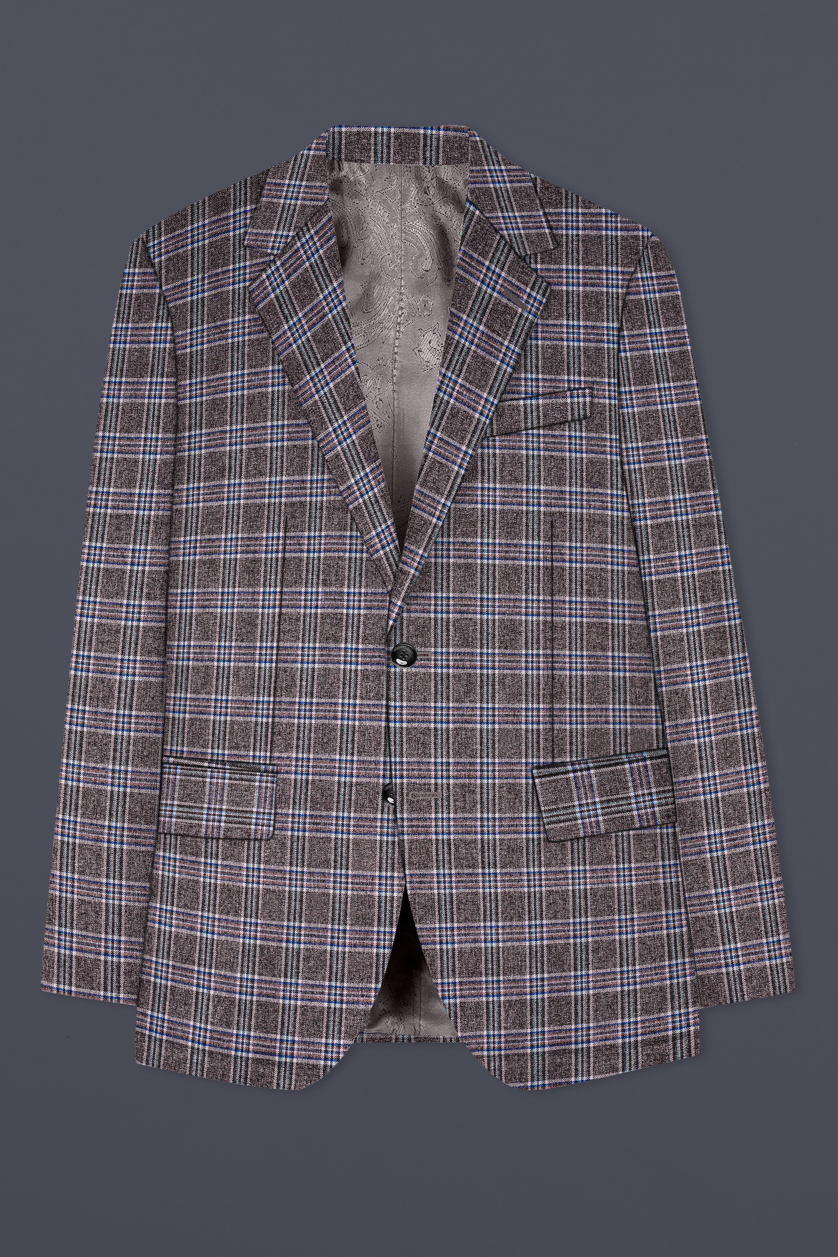 Ironside Grey Plaid Wool Blend Single Breasted Blazer