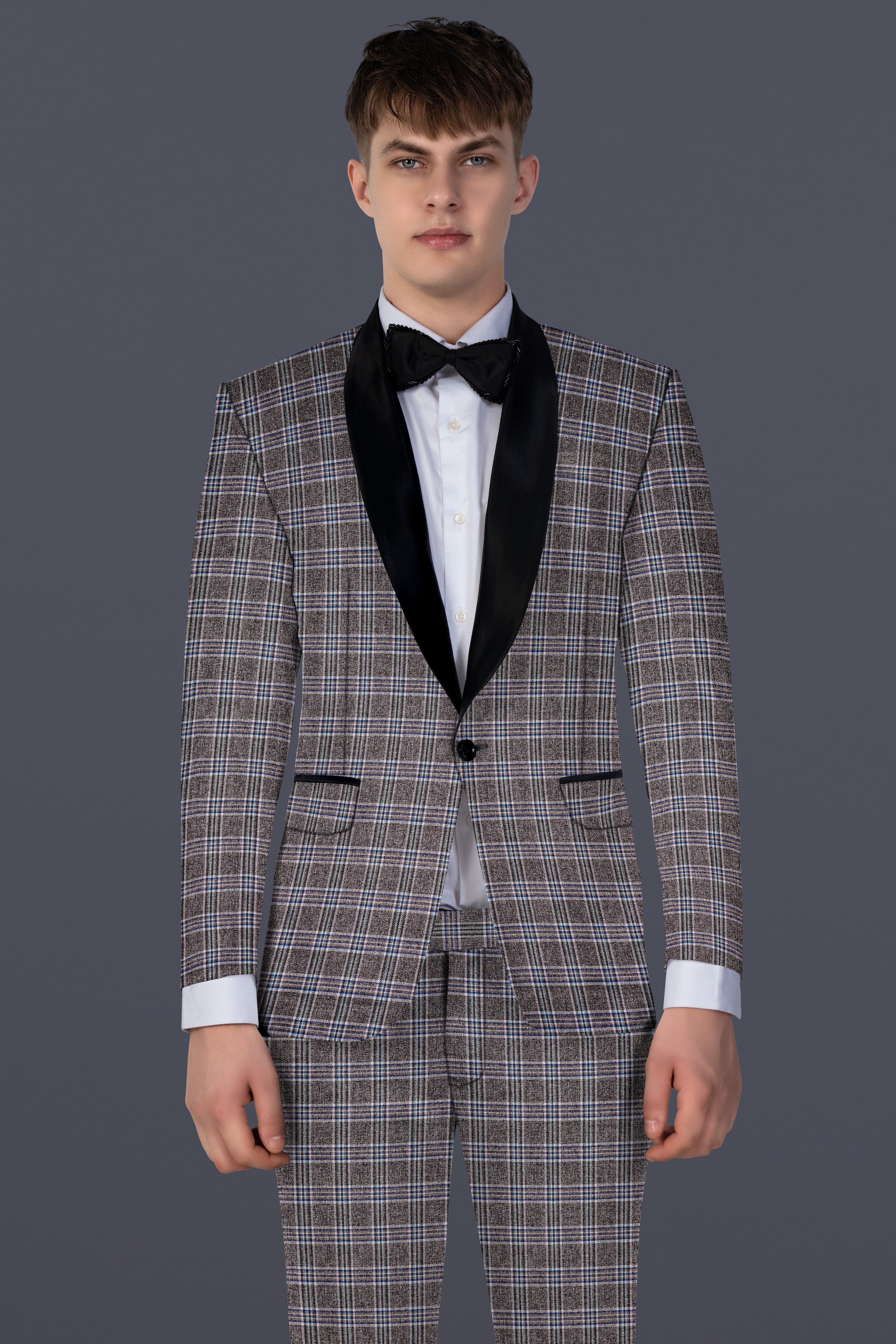 Ironside Grey Plaid Wool Blend Tuxedo Blazer