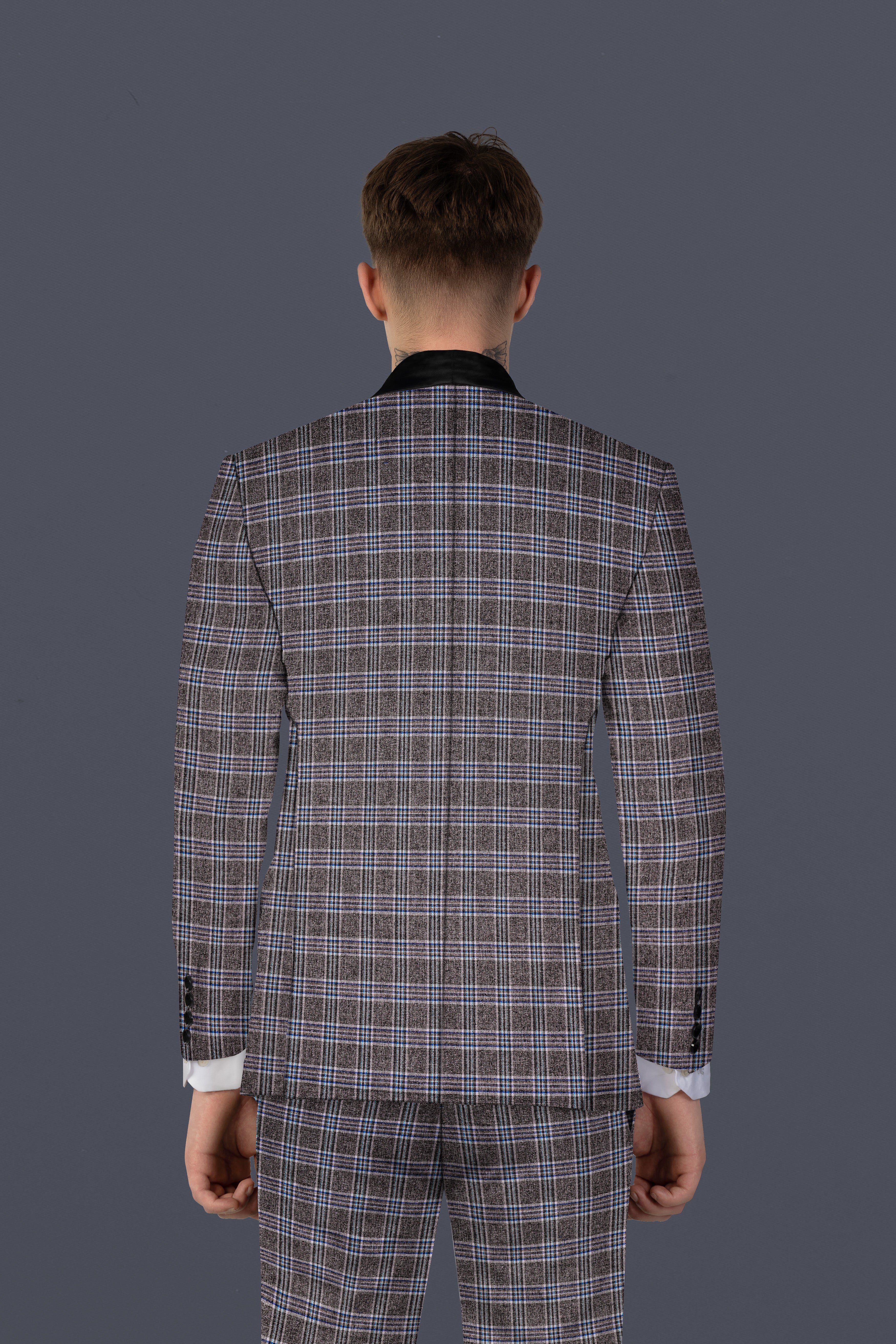 Ironside Grey Plaid Wool Blend Tuxedo Blazer