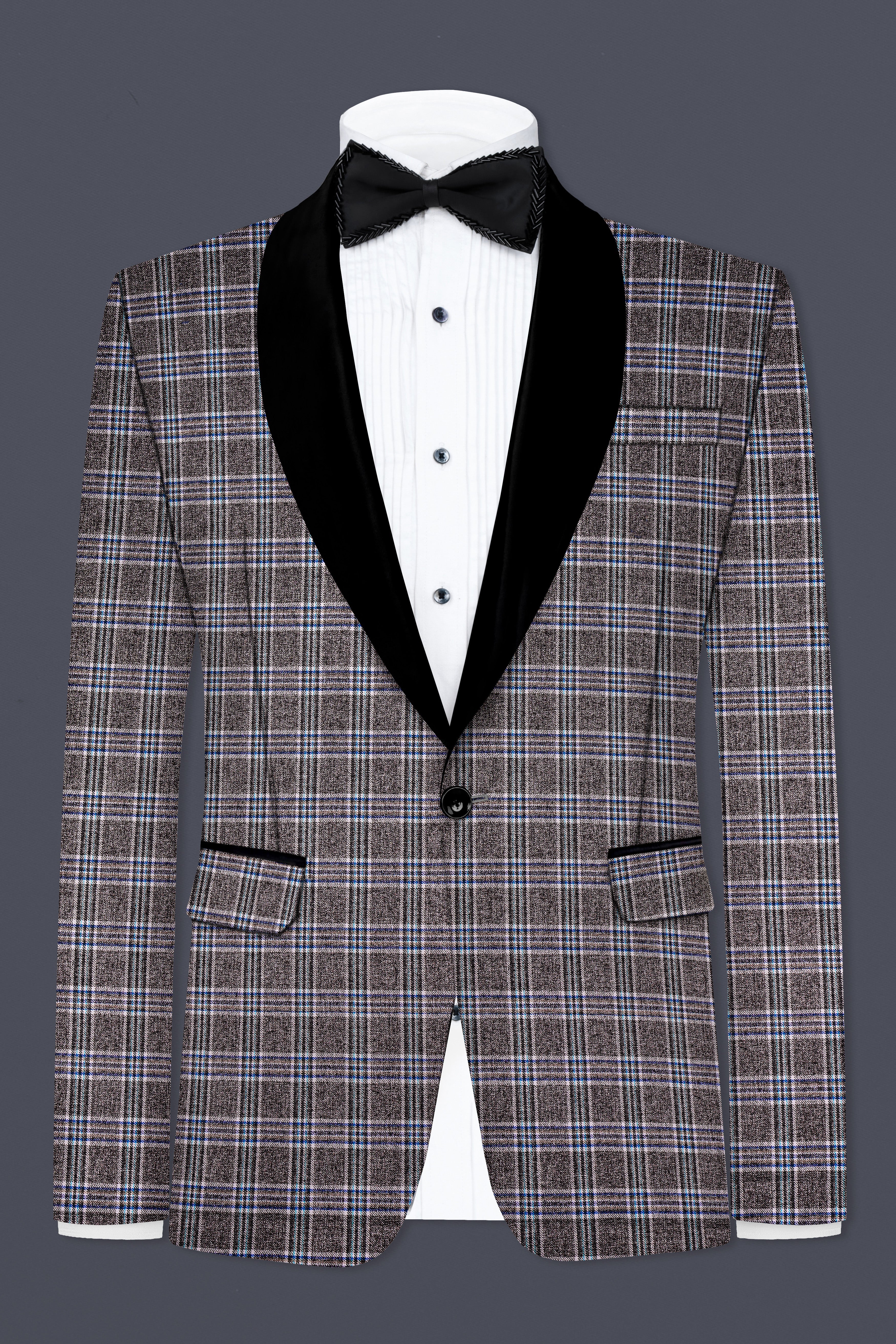 Ironside Grey Plaid Wool Blend Tuxedo Blazer