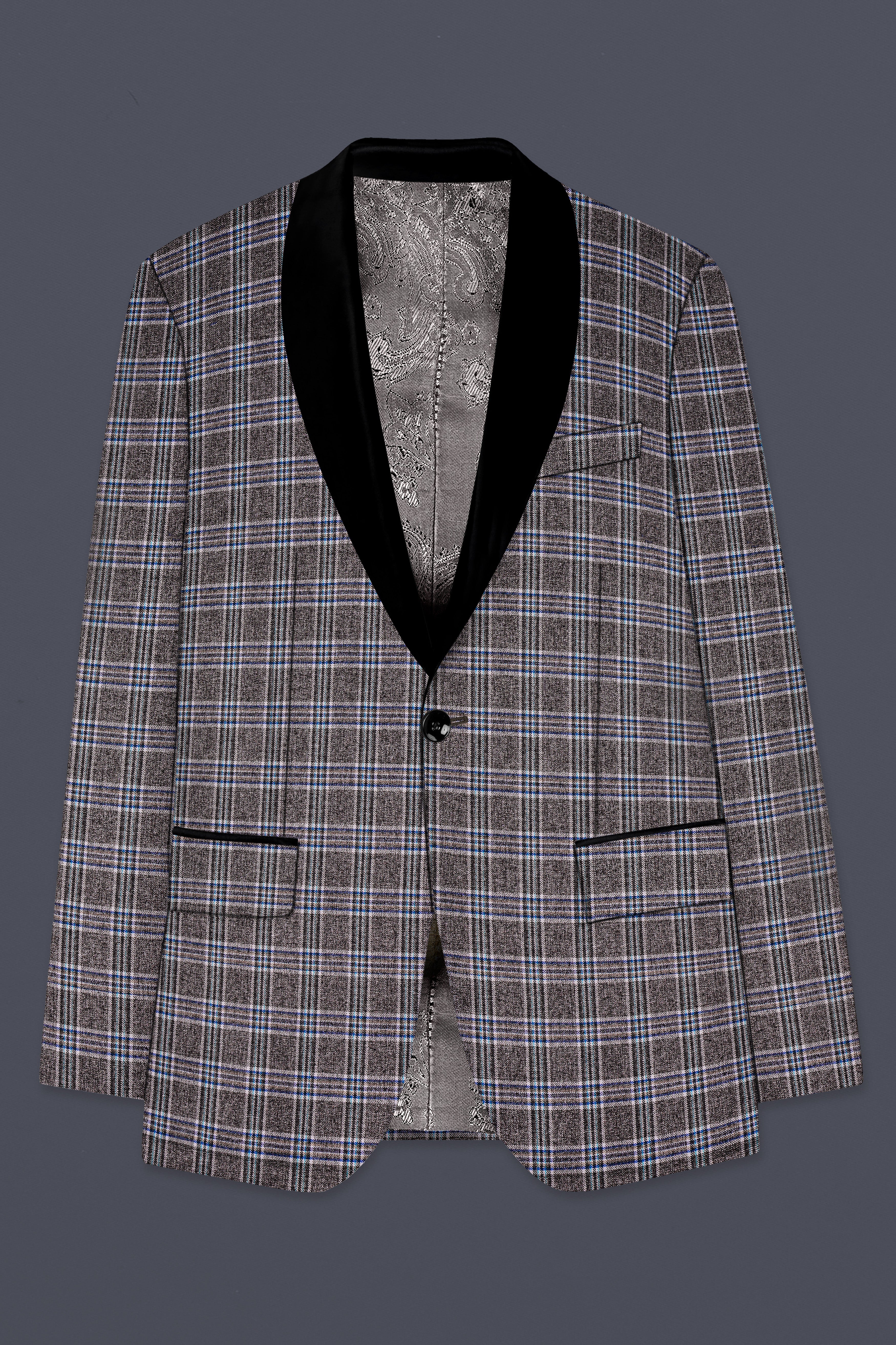 Ironside Grey Plaid Wool Blend Tuxedo Blazer