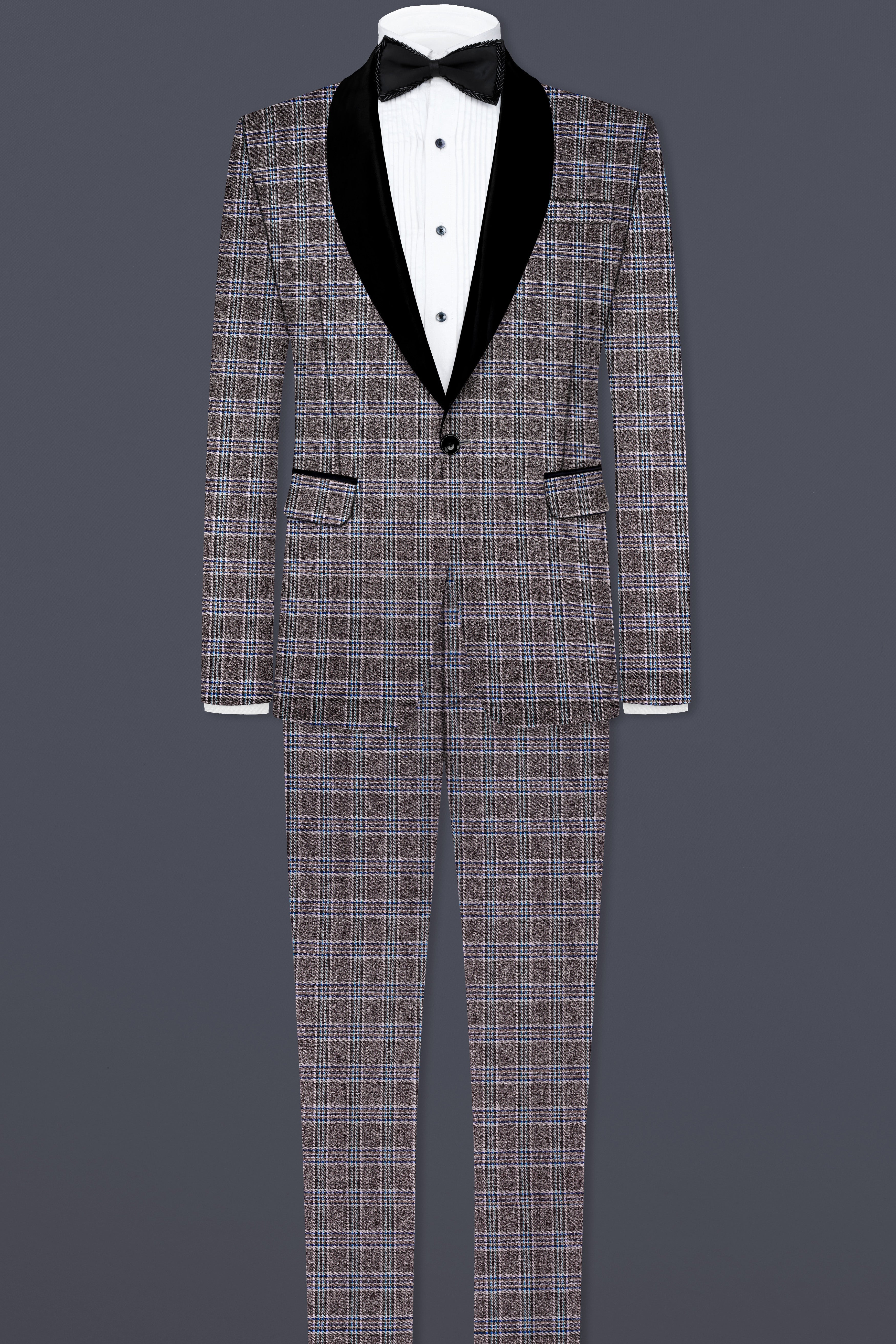 Ironside Grey Plaid Wool Blend Tuxedo Blazer