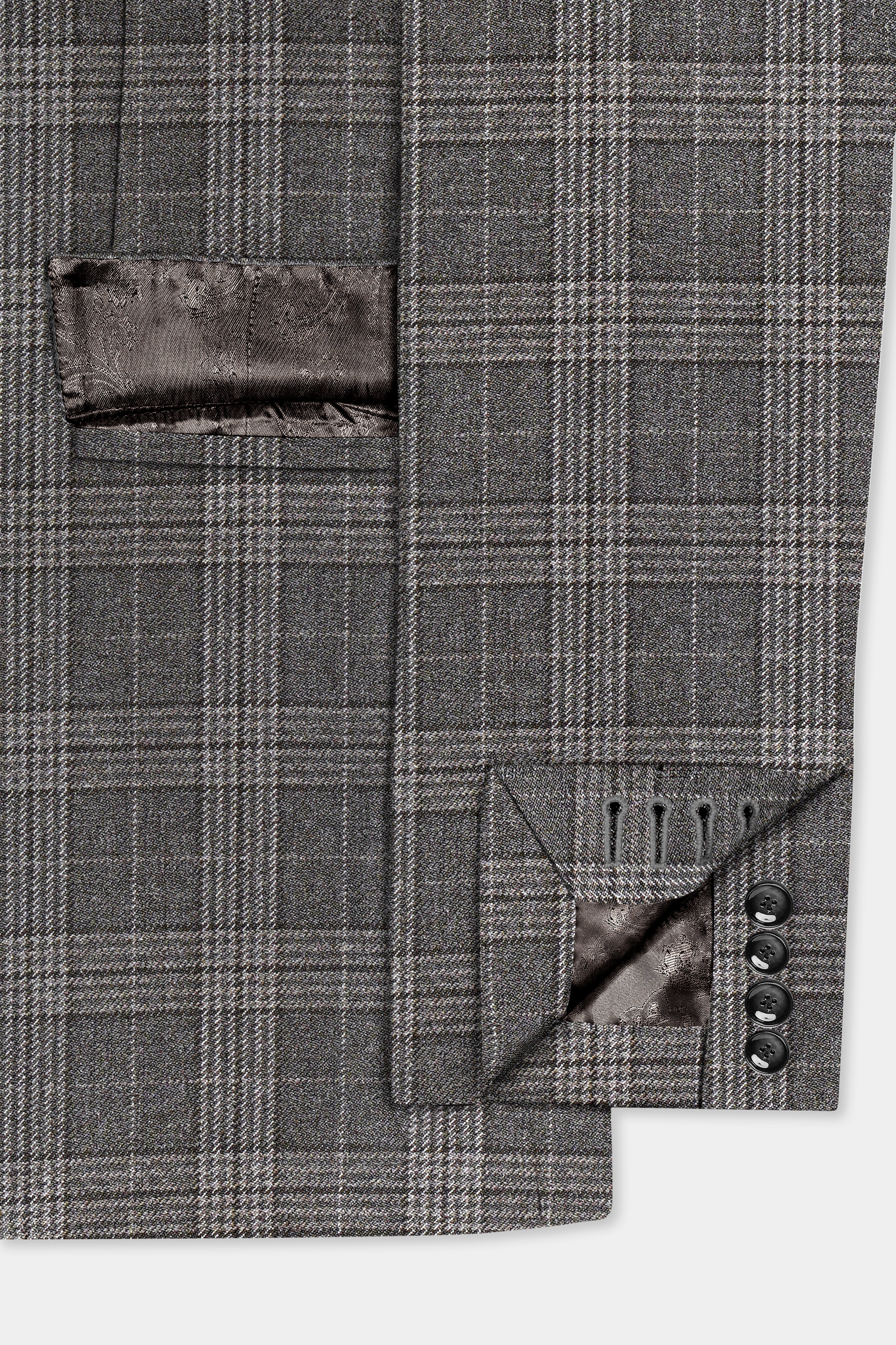 Iridium Gray Plaid Tweed Wool Blend Single Breasted Blazer