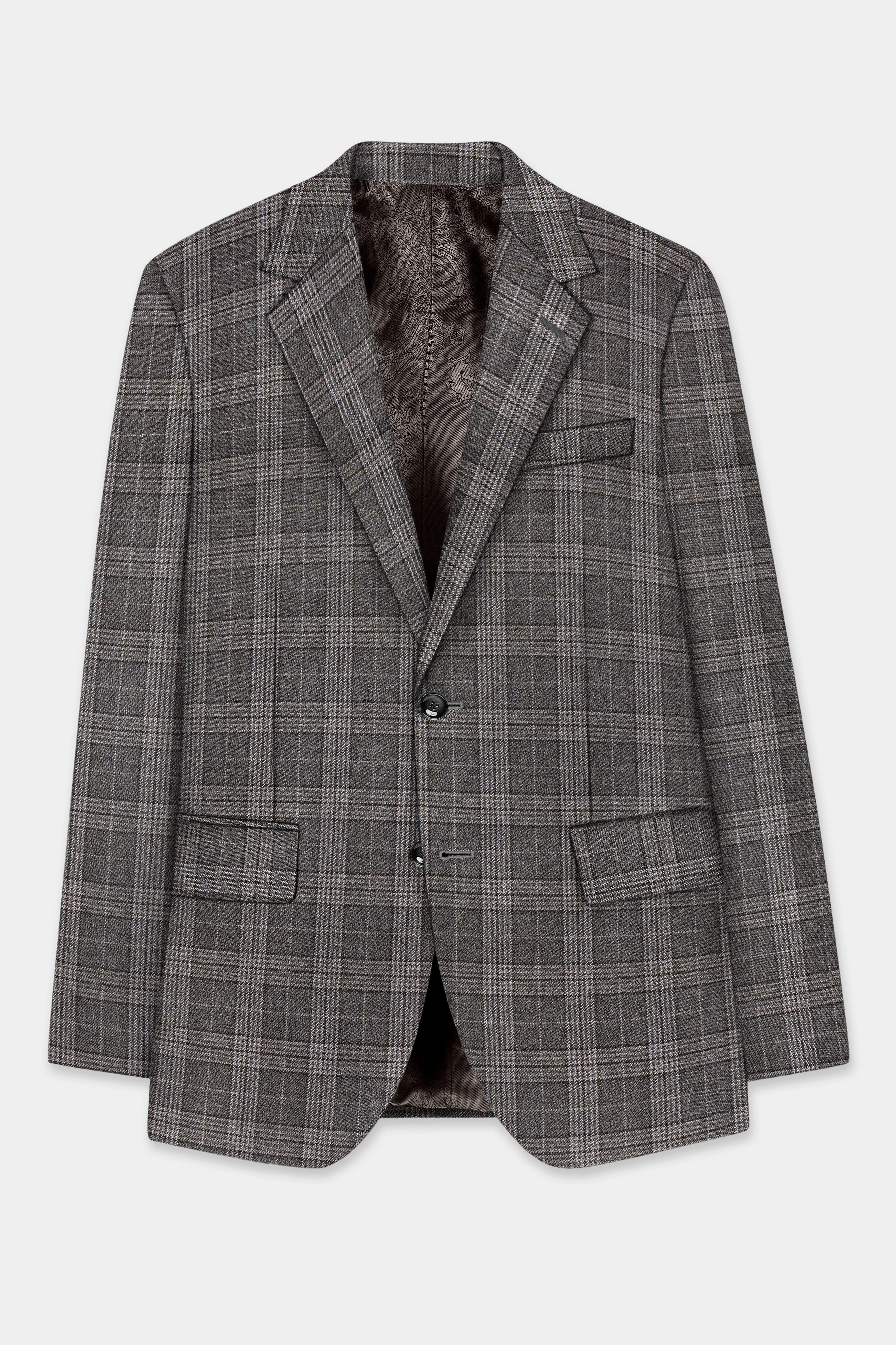 Iridium Gray Plaid Tweed Wool Blend Single Breasted Blazer