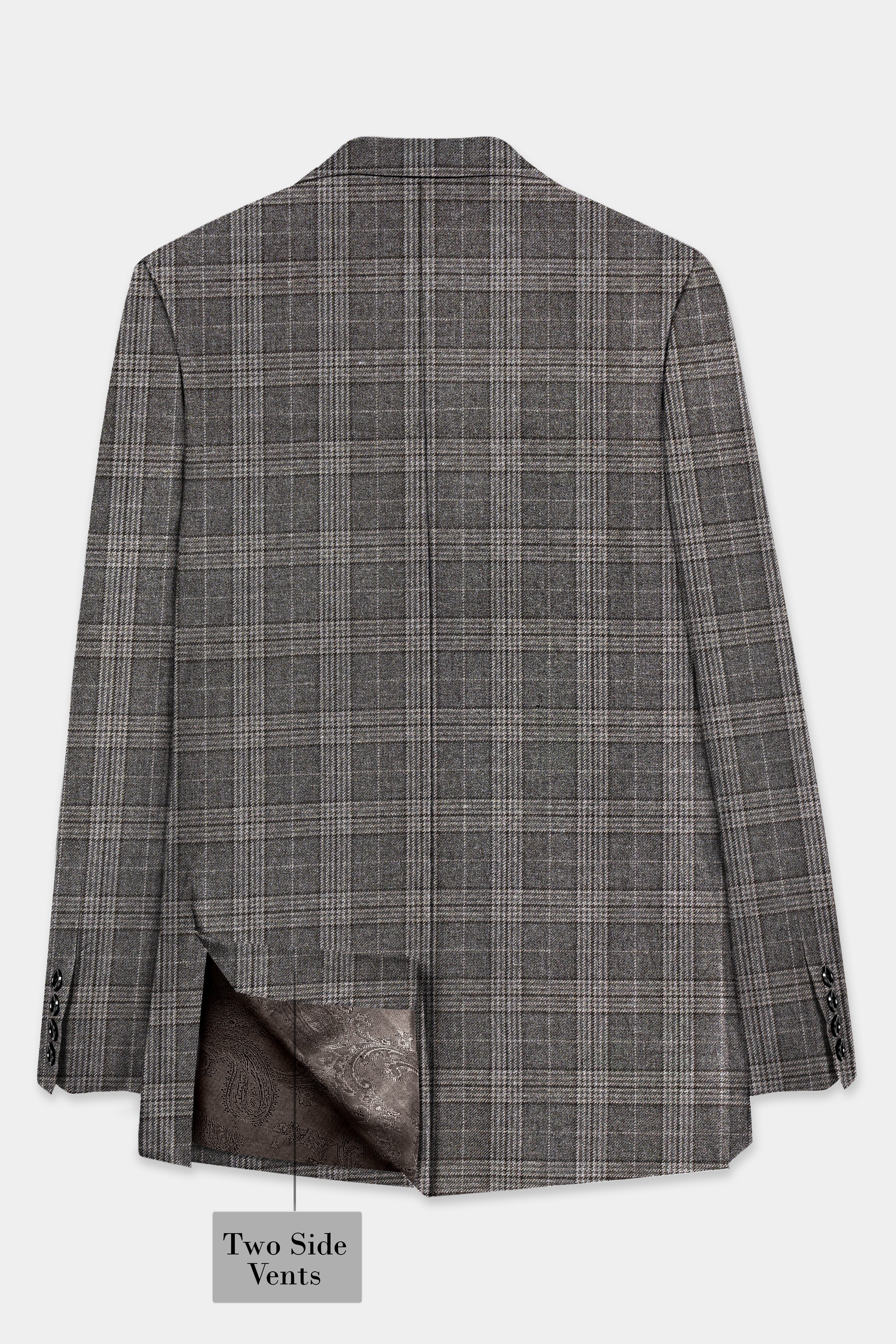 Iridium Gray Plaid Tweed Wool Blend Single Breasted Blazer