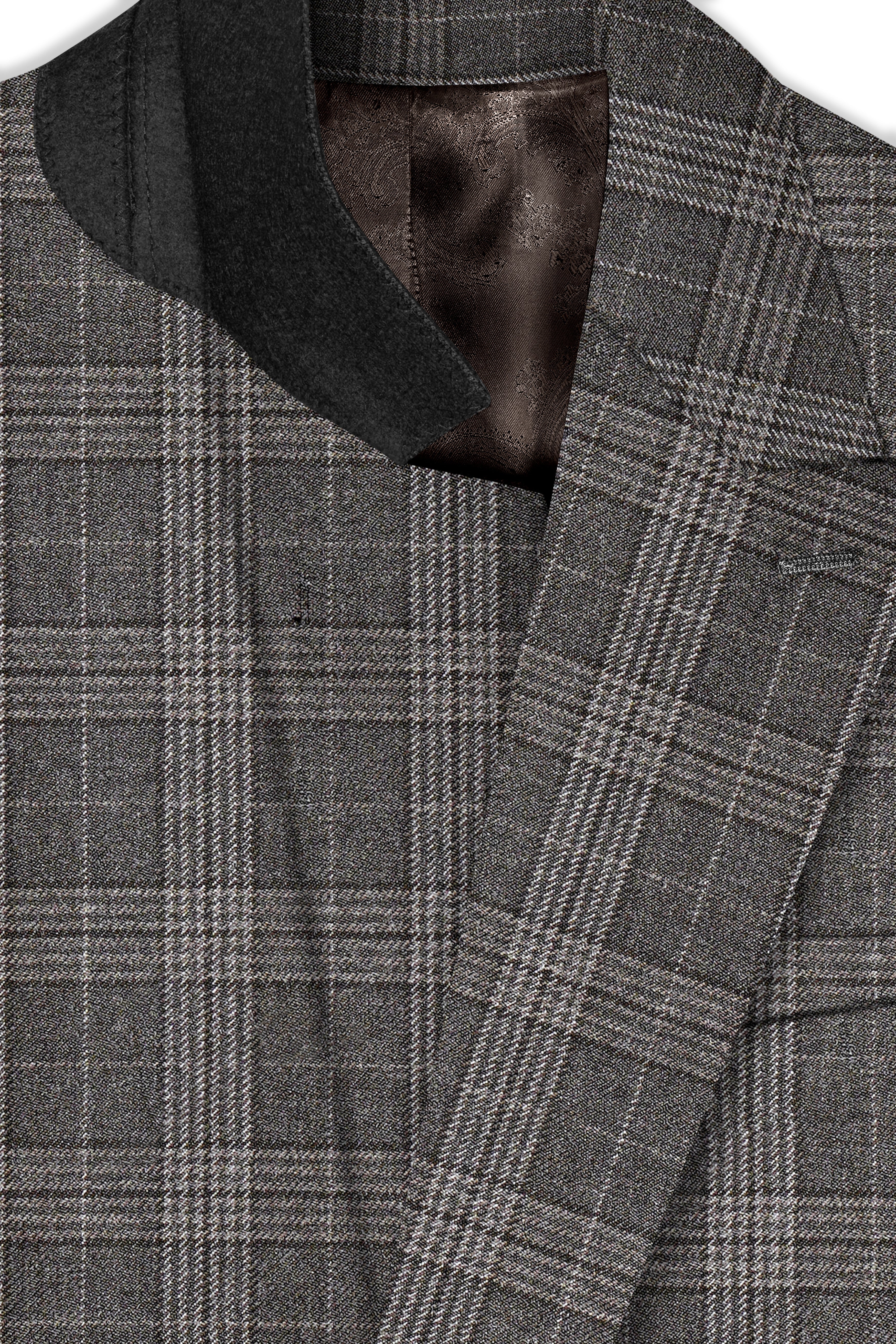 Iridium Gray Plaid Tweed Wool Blend Double Breasted Blazer