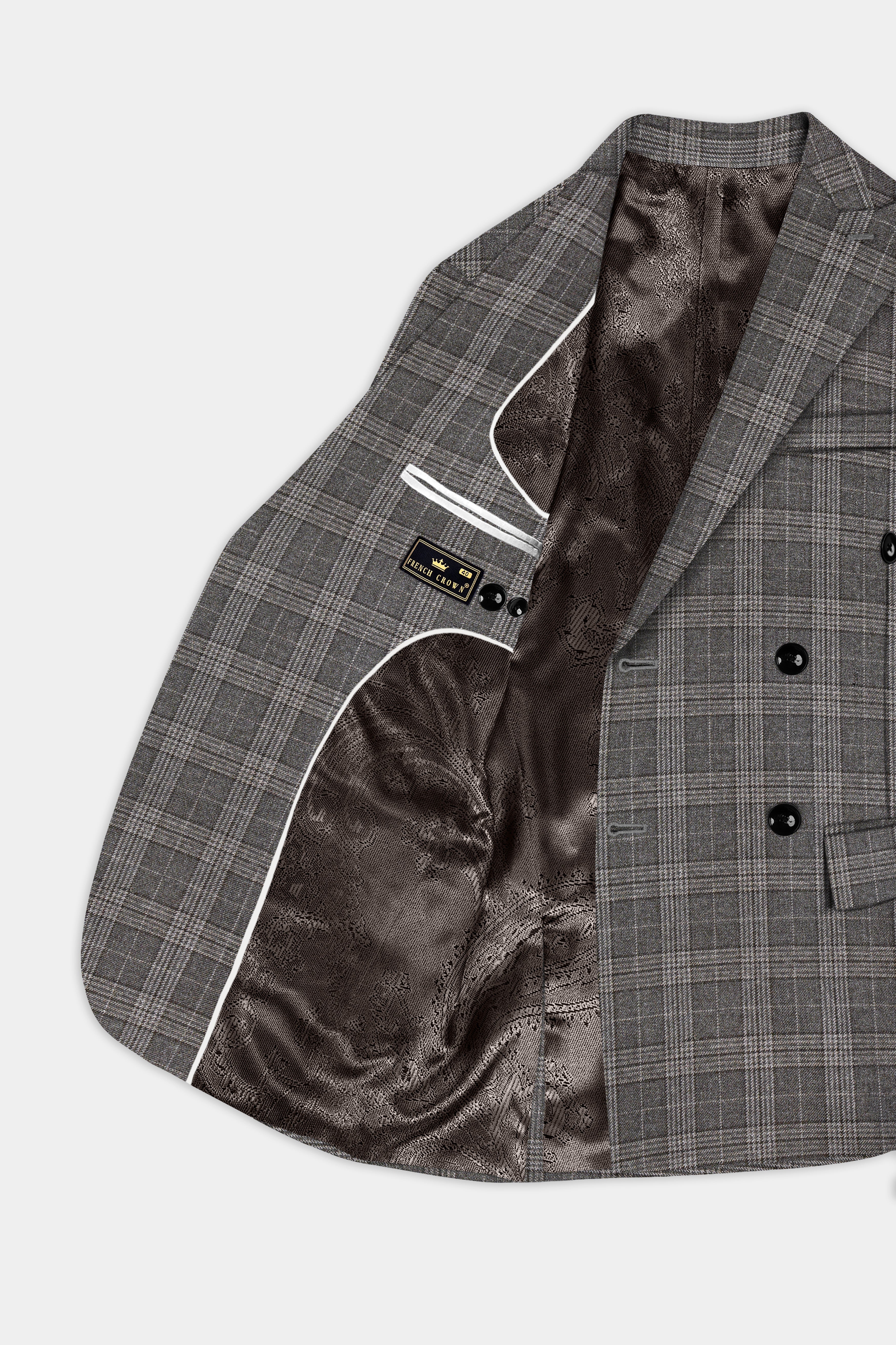 Iridium Gray Plaid Tweed Wool Blend Double Breasted Blazer