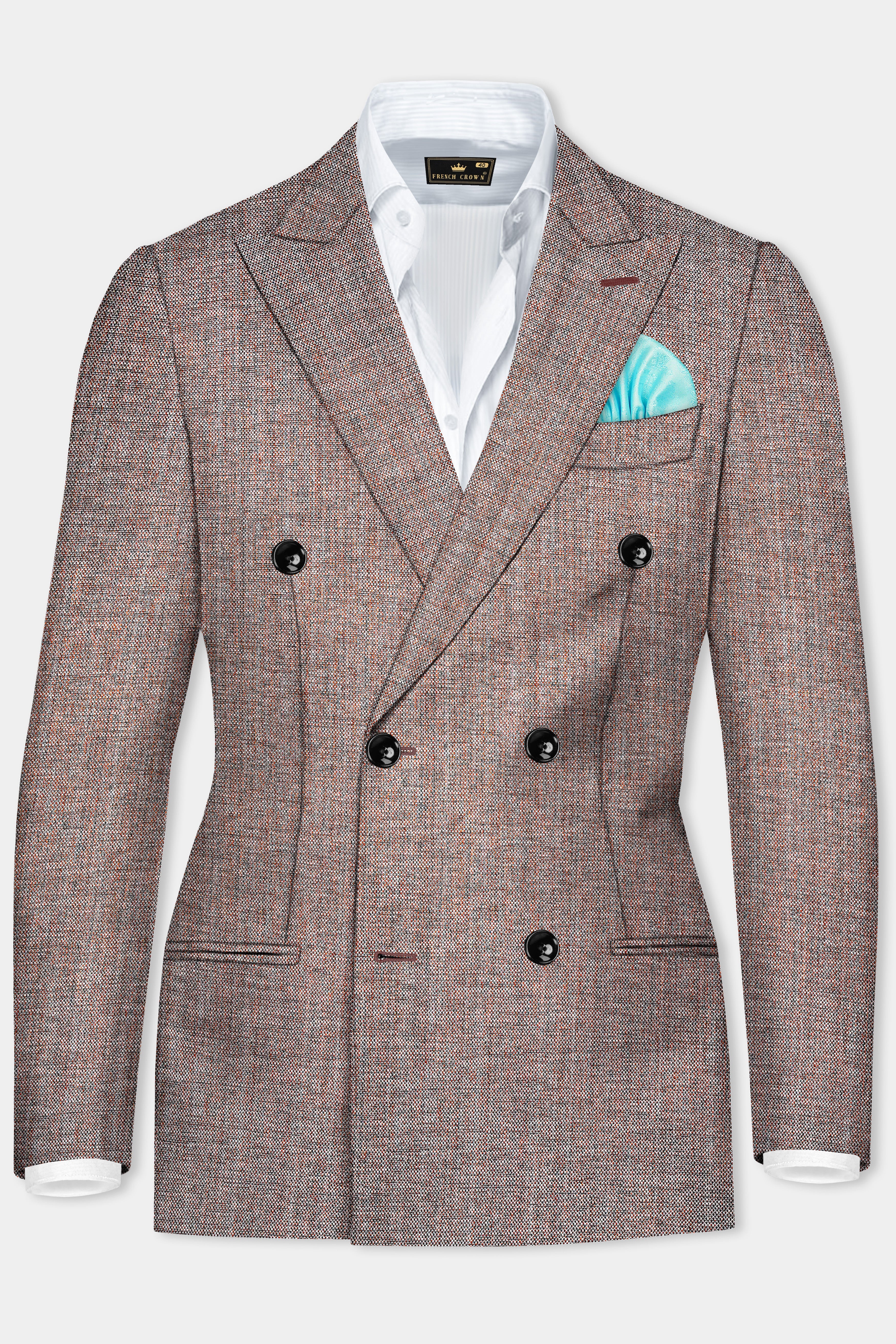 Ferra Brown Textured Double Breasted Blazer