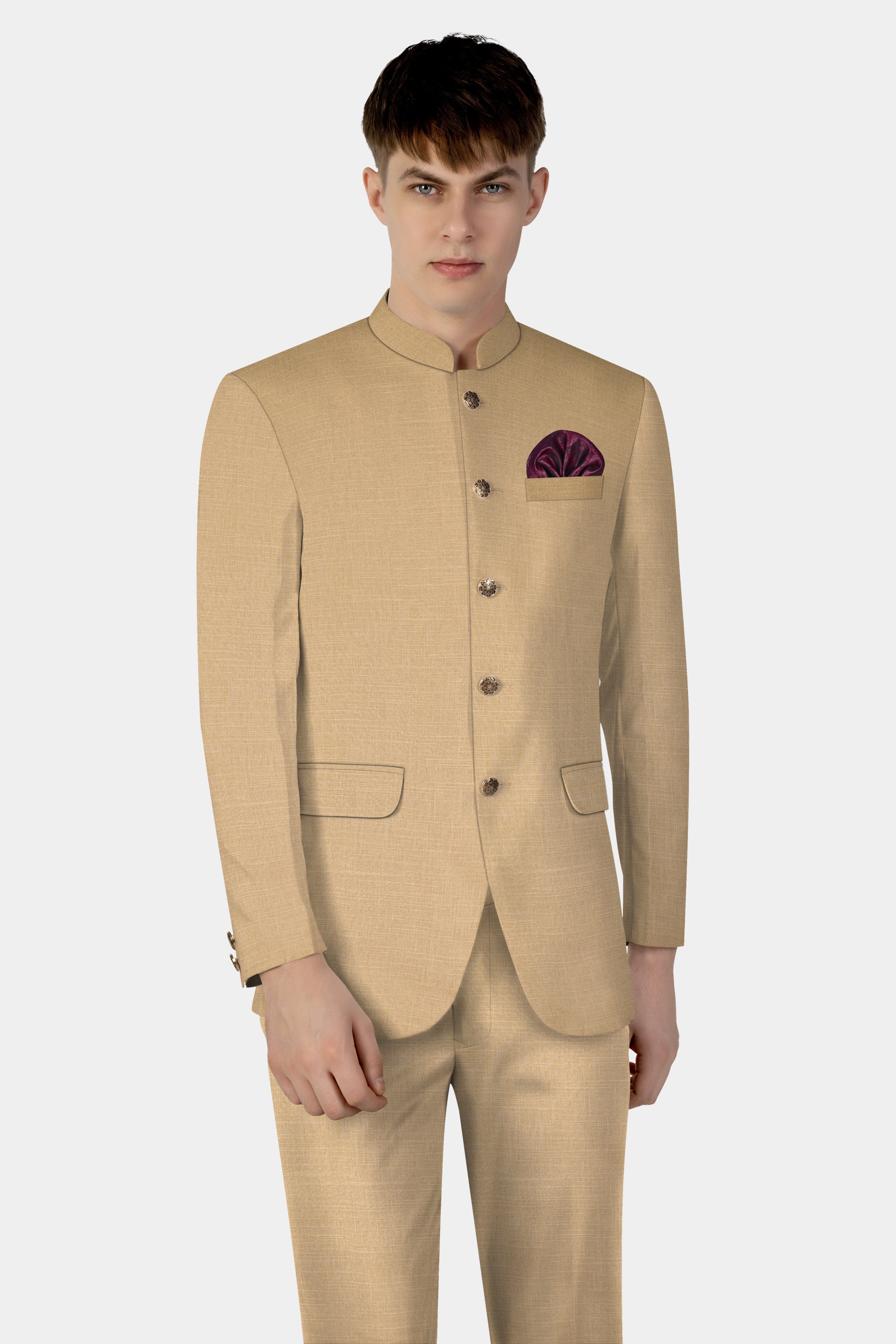 Sandrift Cream Luxurious Linen Bandhgala Blazer