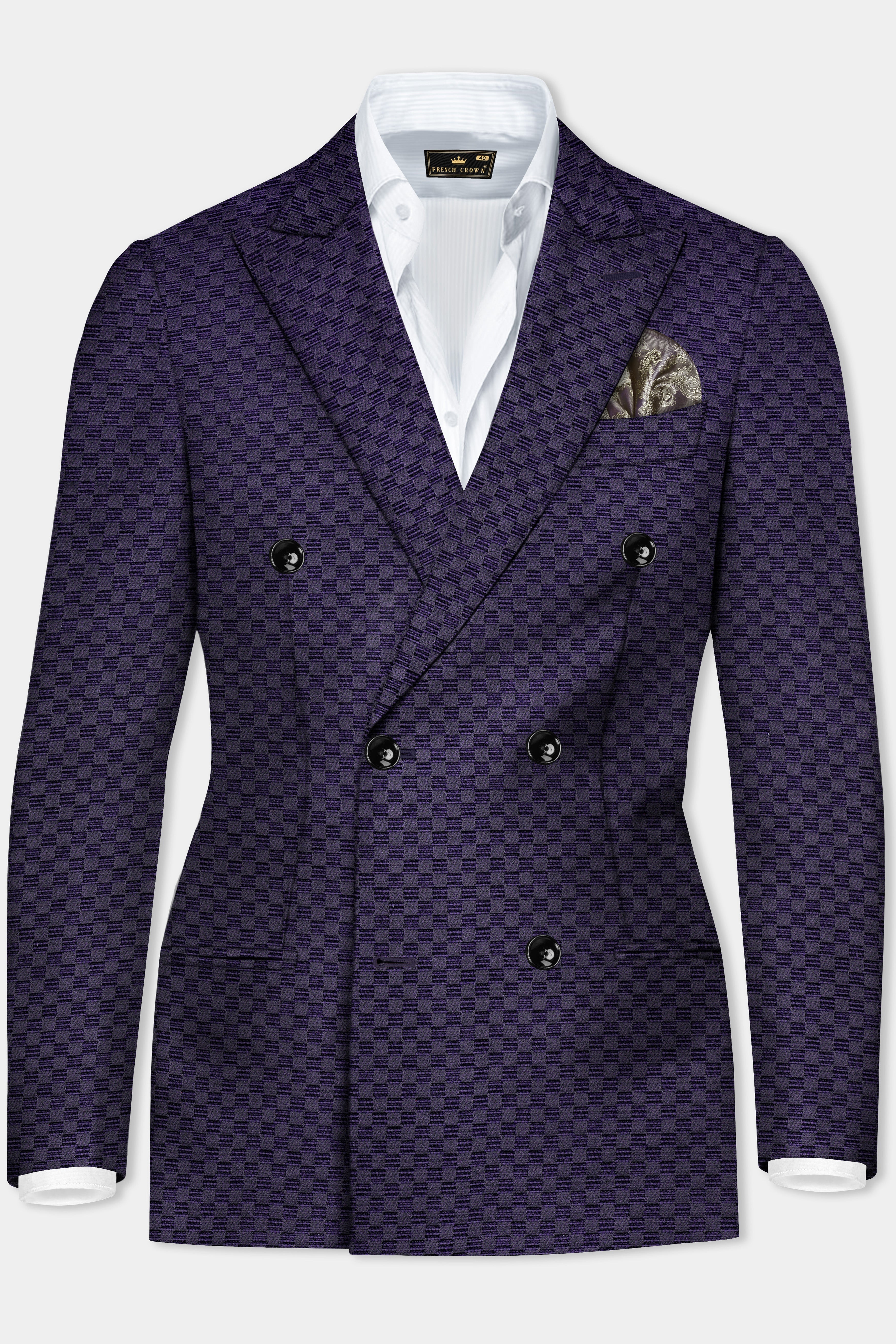 Ebony Purple Jacquard textured Double Breasted Blazer