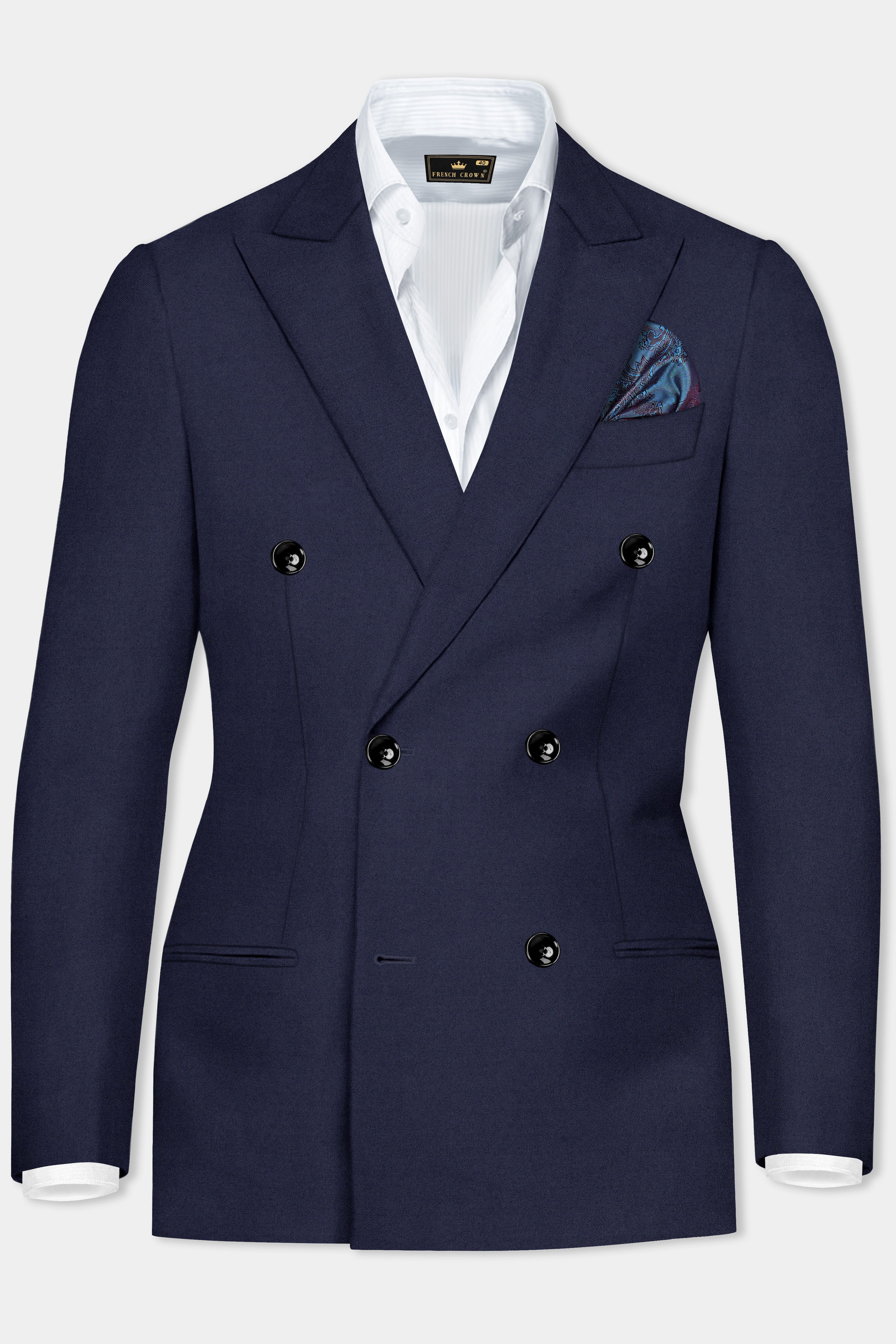 Space Cadet Blue Solid Wool Blend Double Breasted Blazer