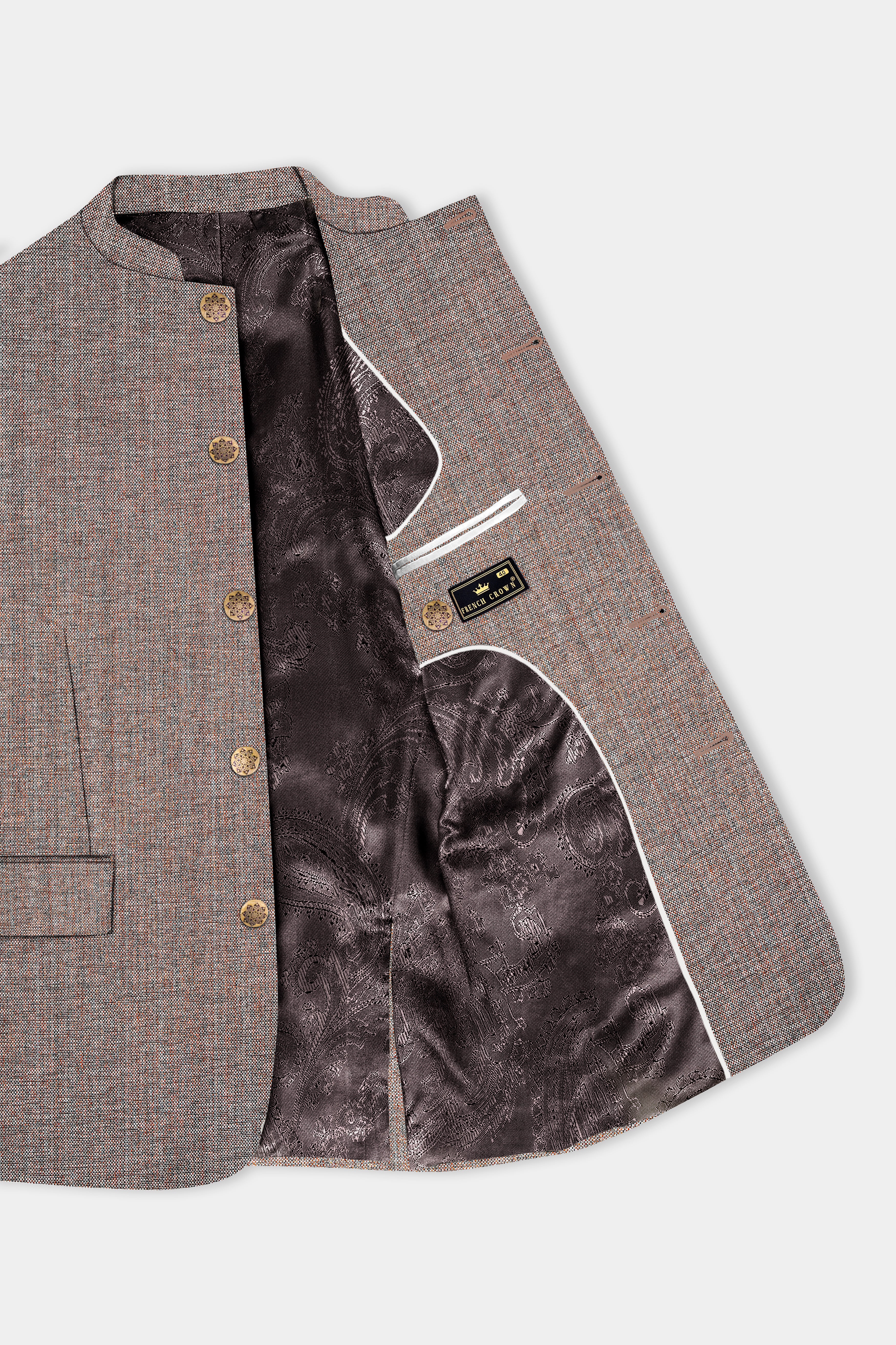 Ferra Brown Textured Bandhgala Blazer