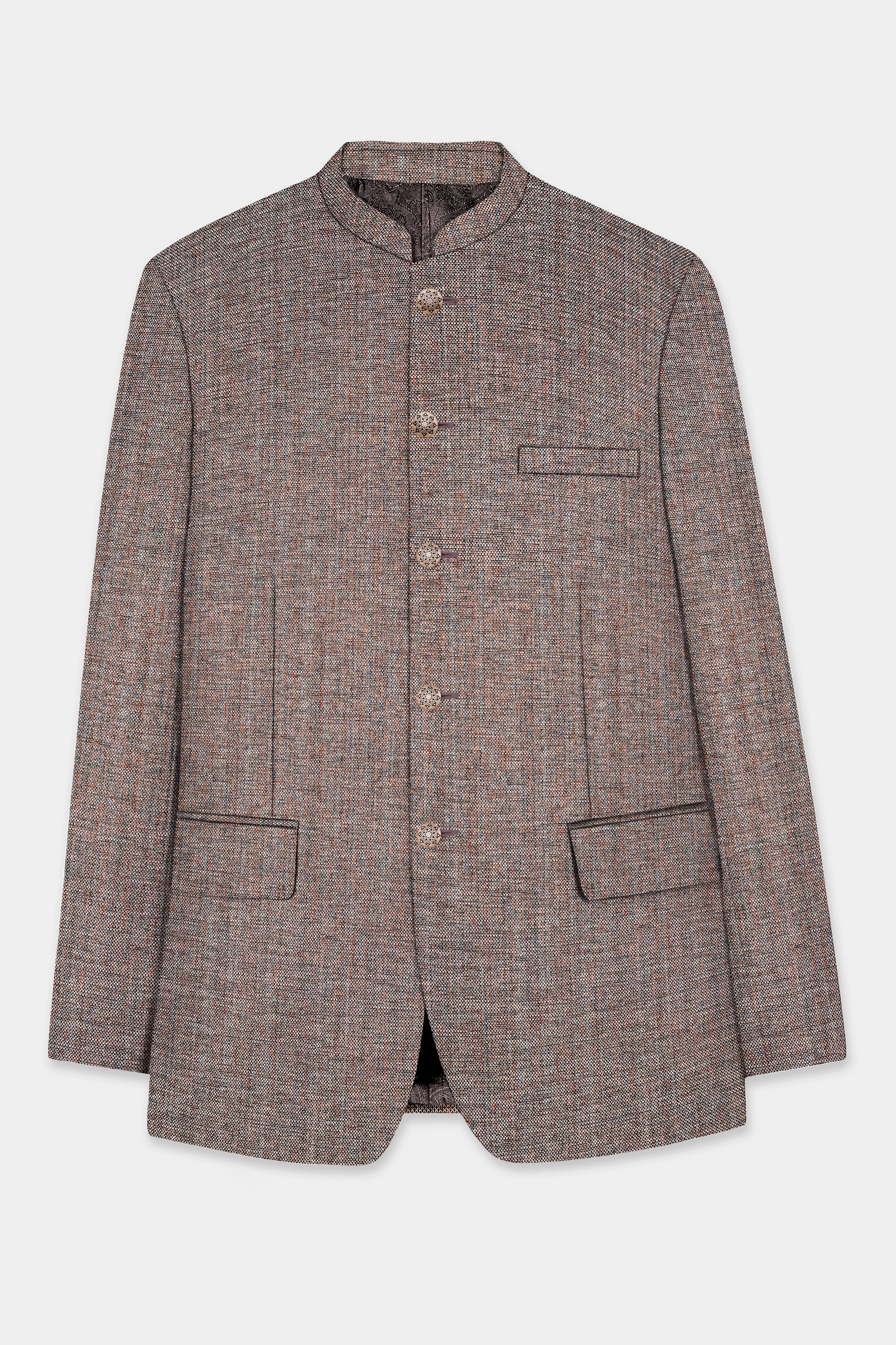 Ferra Brown Textured Bandhgala Blazer