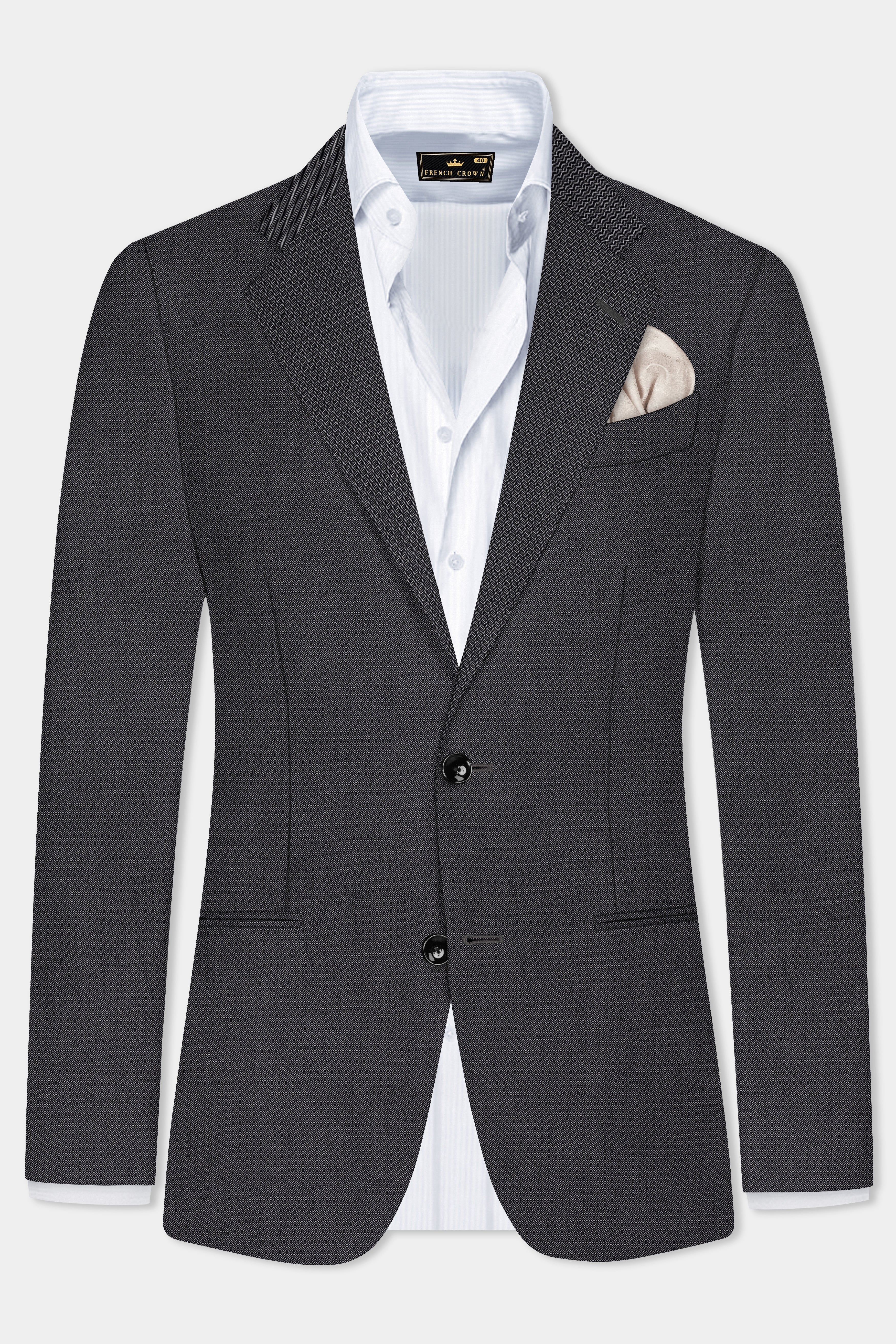 Vampire Gray herringbone Textured Cotton Single Breasted Blazer