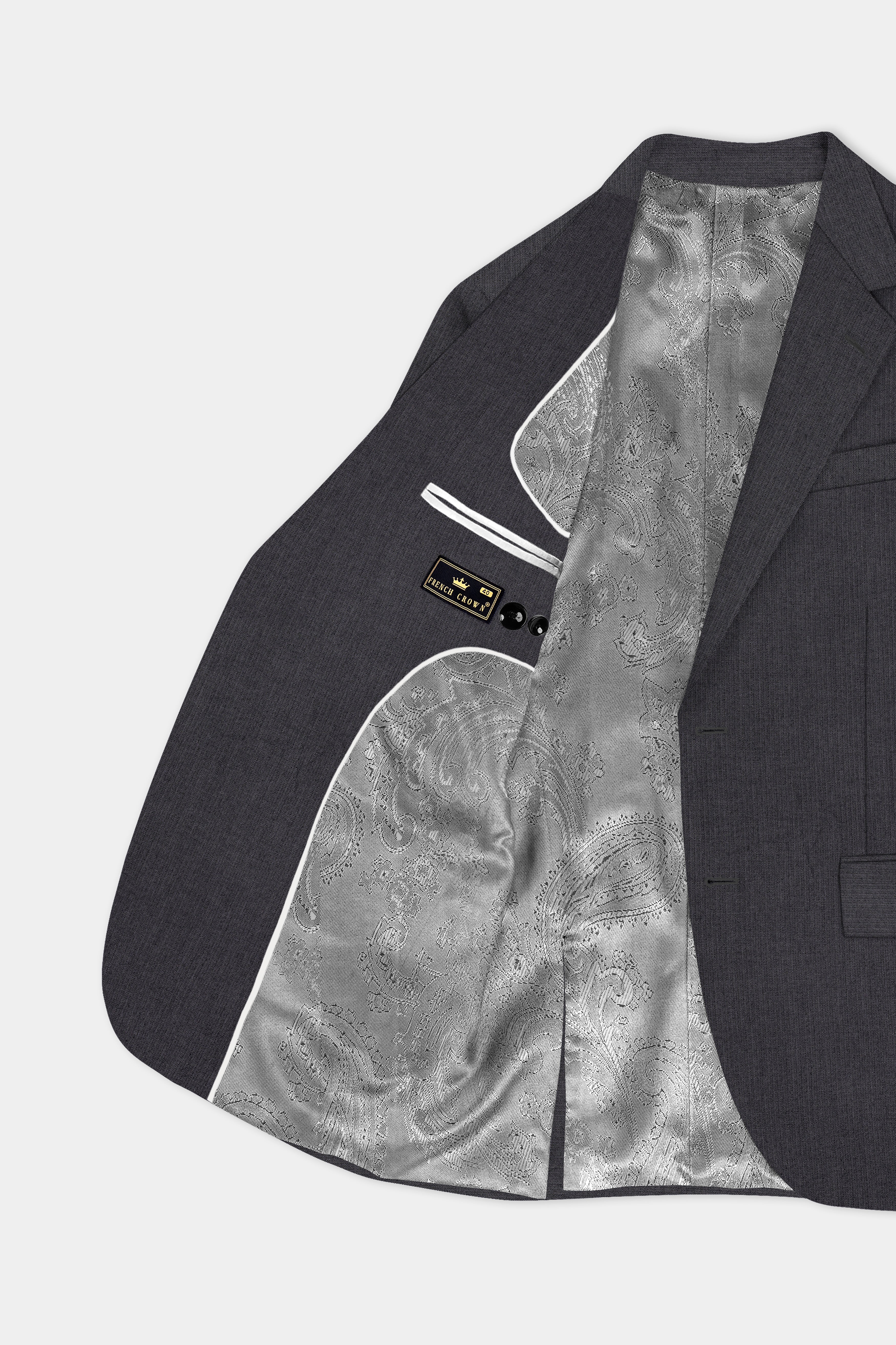 Vampire Gray herringbone Textured Cotton Single Breasted Blazer