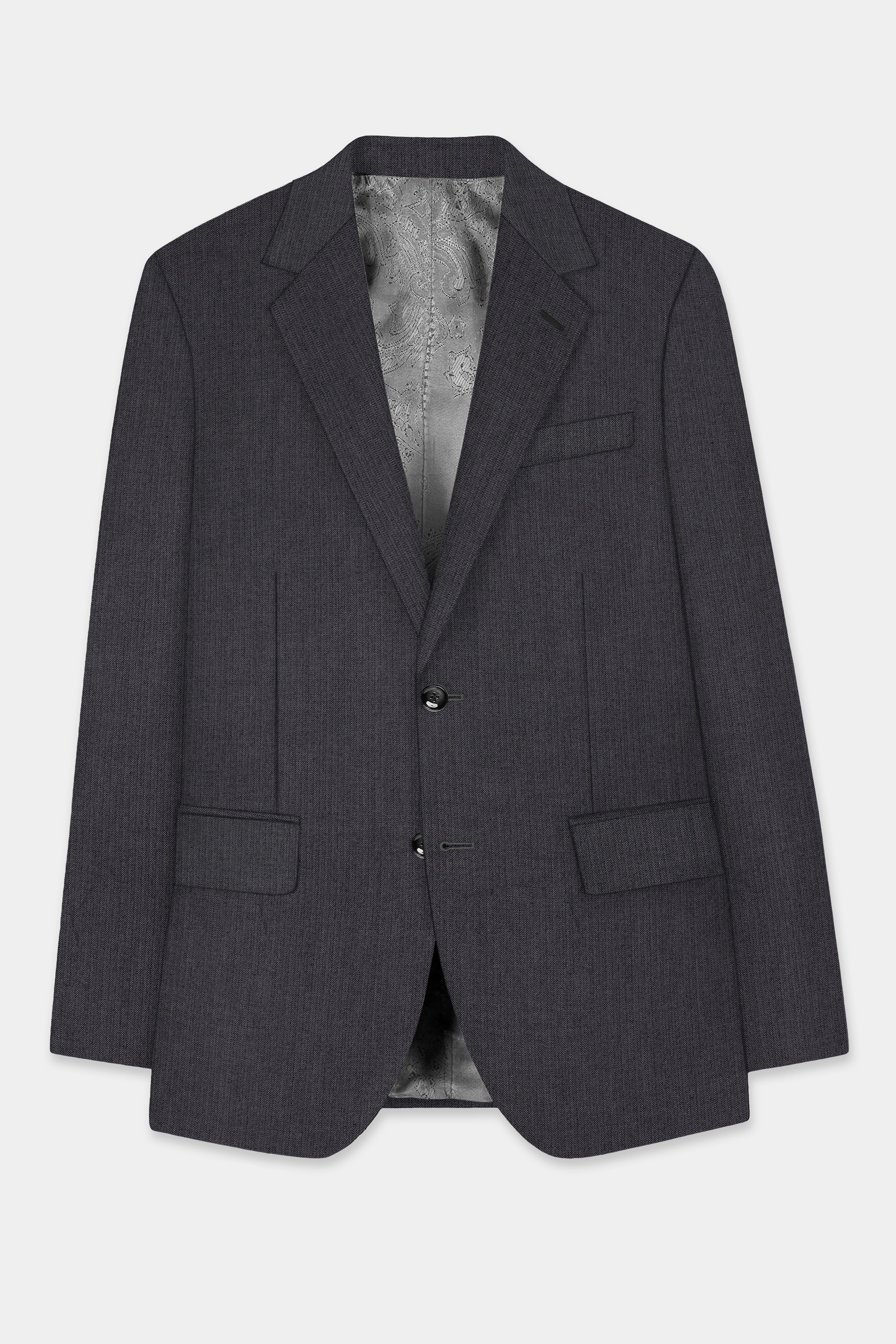 Vampire Gray herringbone Textured Cotton Single Breasted Blazer