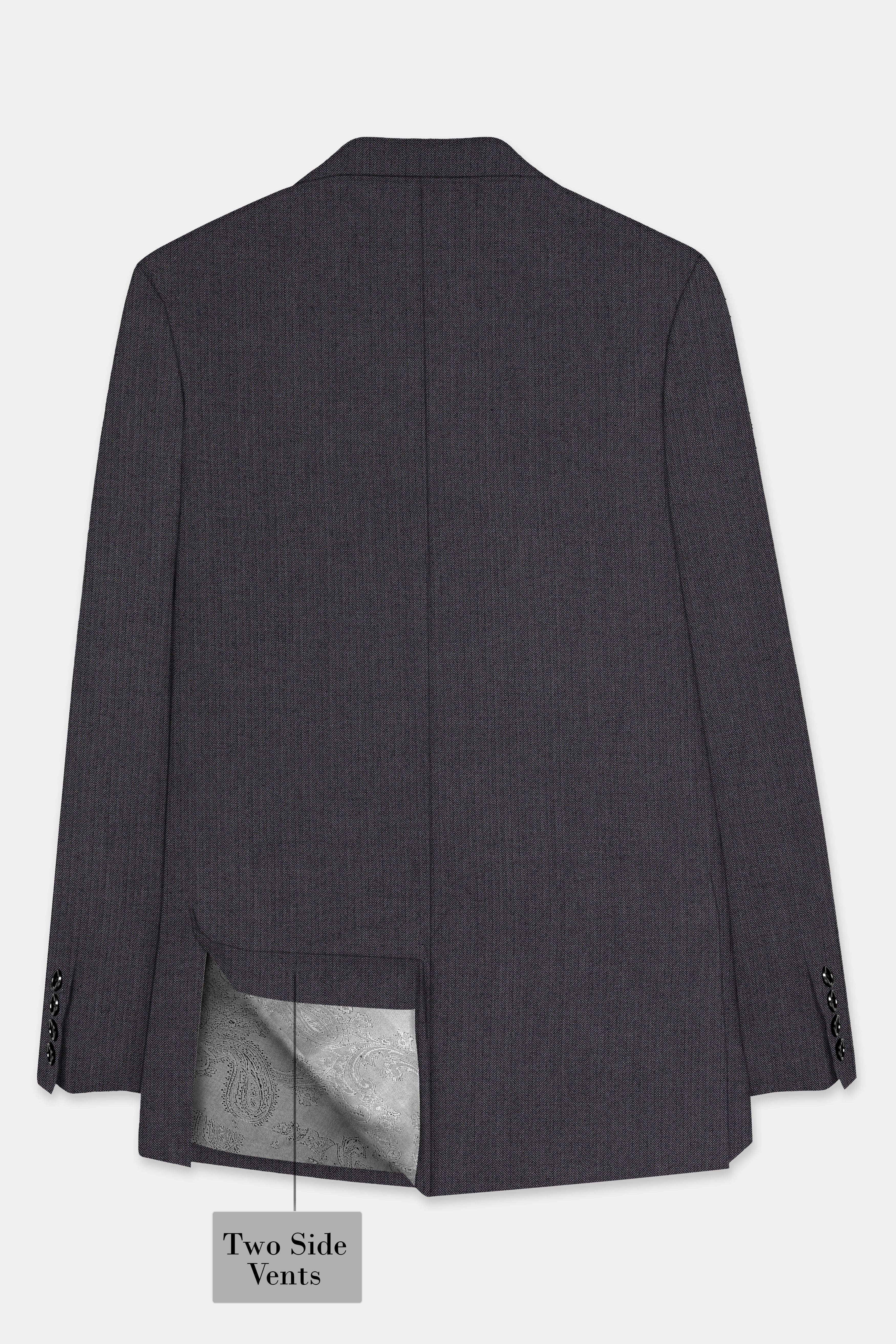 Vampire Gray herringbone Textured Cotton Single Breasted Blazer