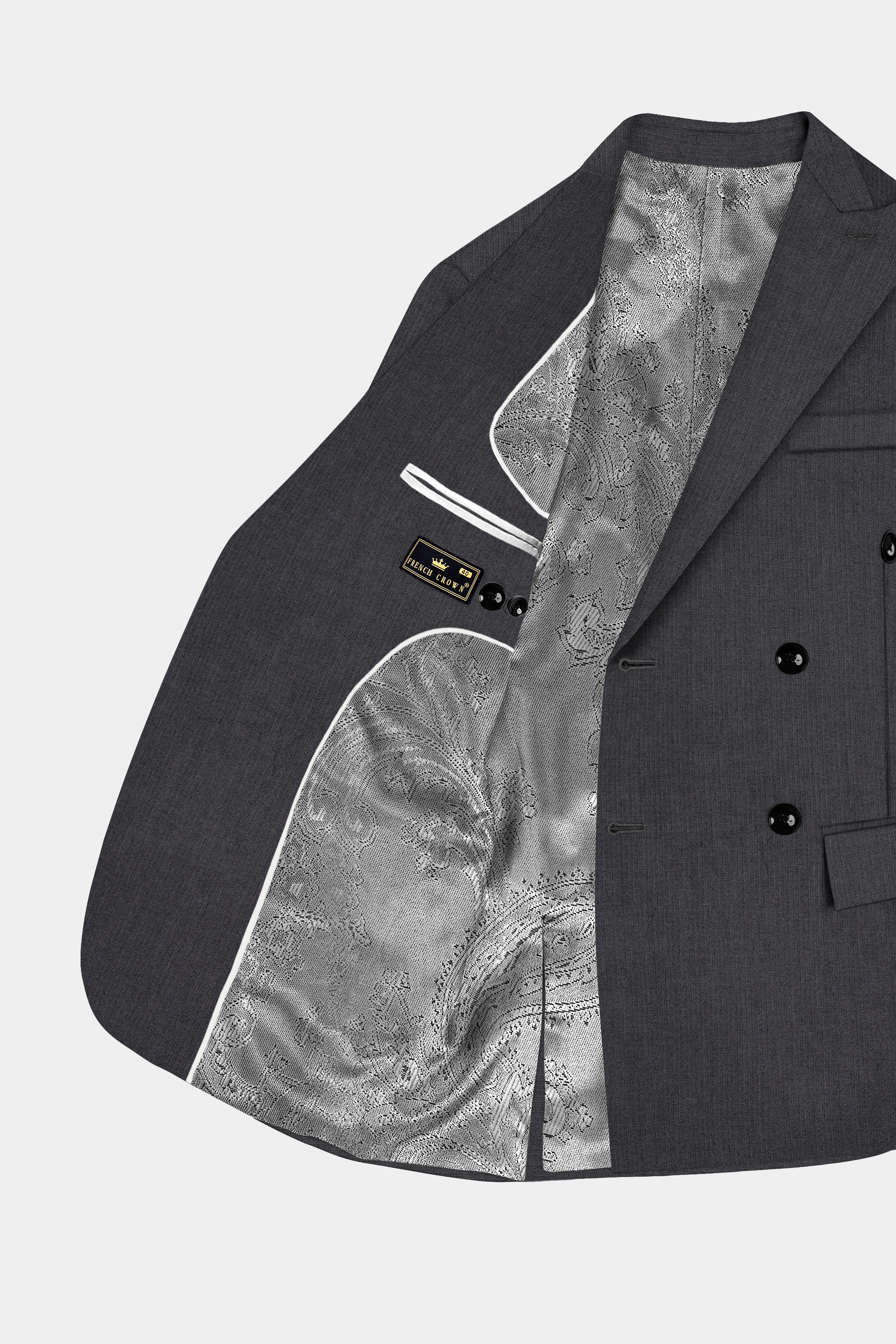 Vampire Gray herringbone Textured Cotton Double Breasted Blazer