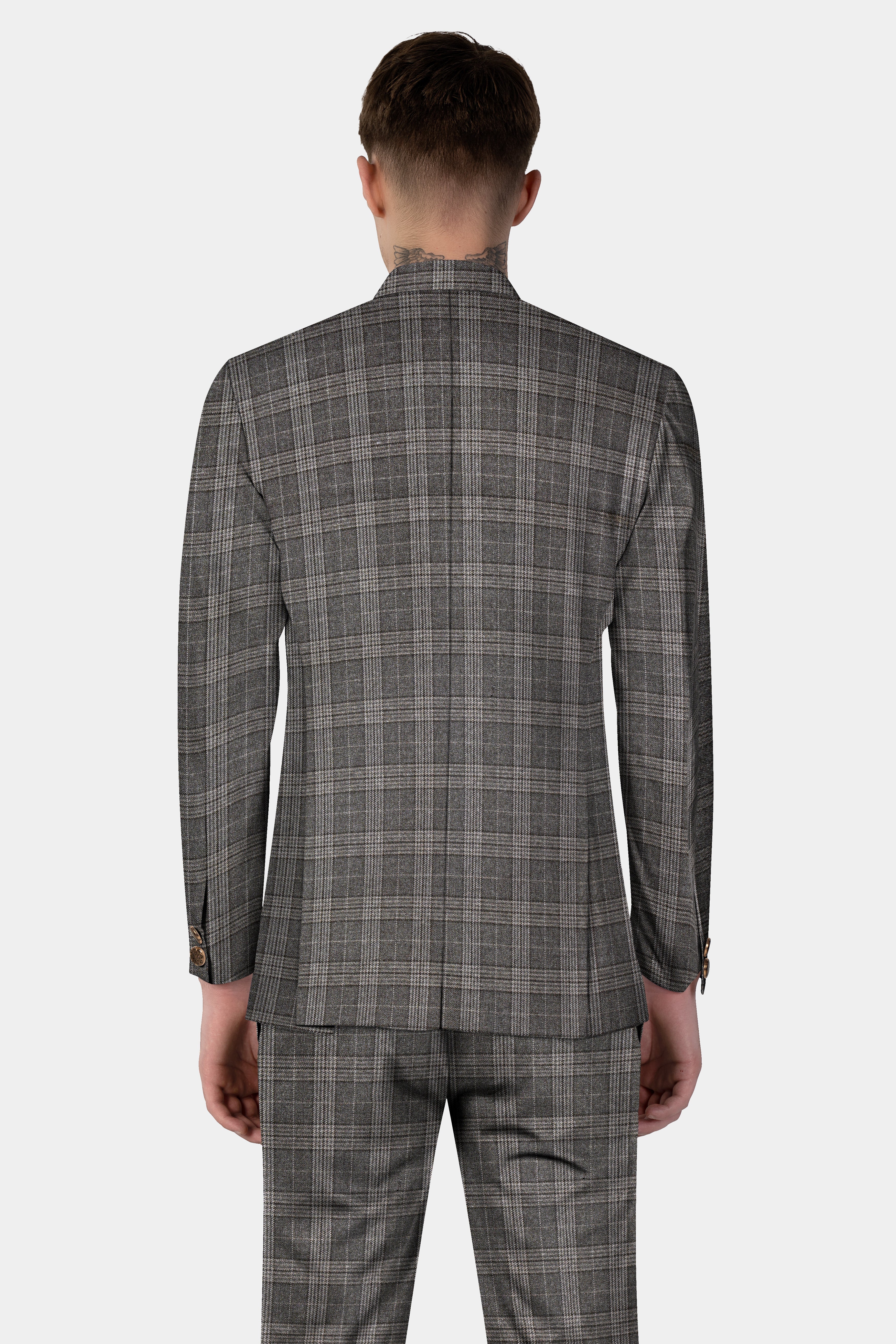 Iridium Gray Plaid Tweed Wool Blend Bandhgala Blazer