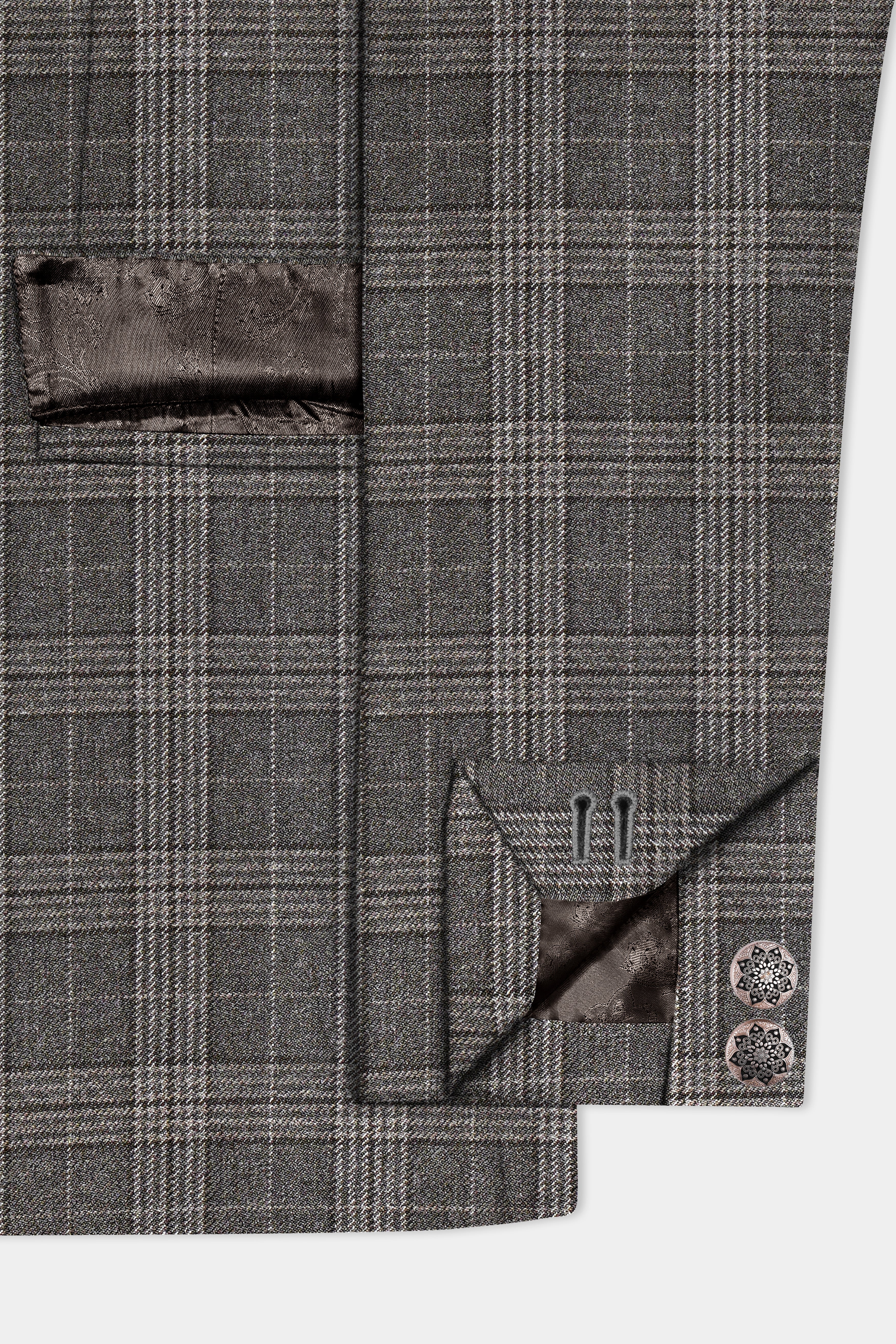 Iridium Gray Plaid Tweed Wool Blend Bandhgala Blazer