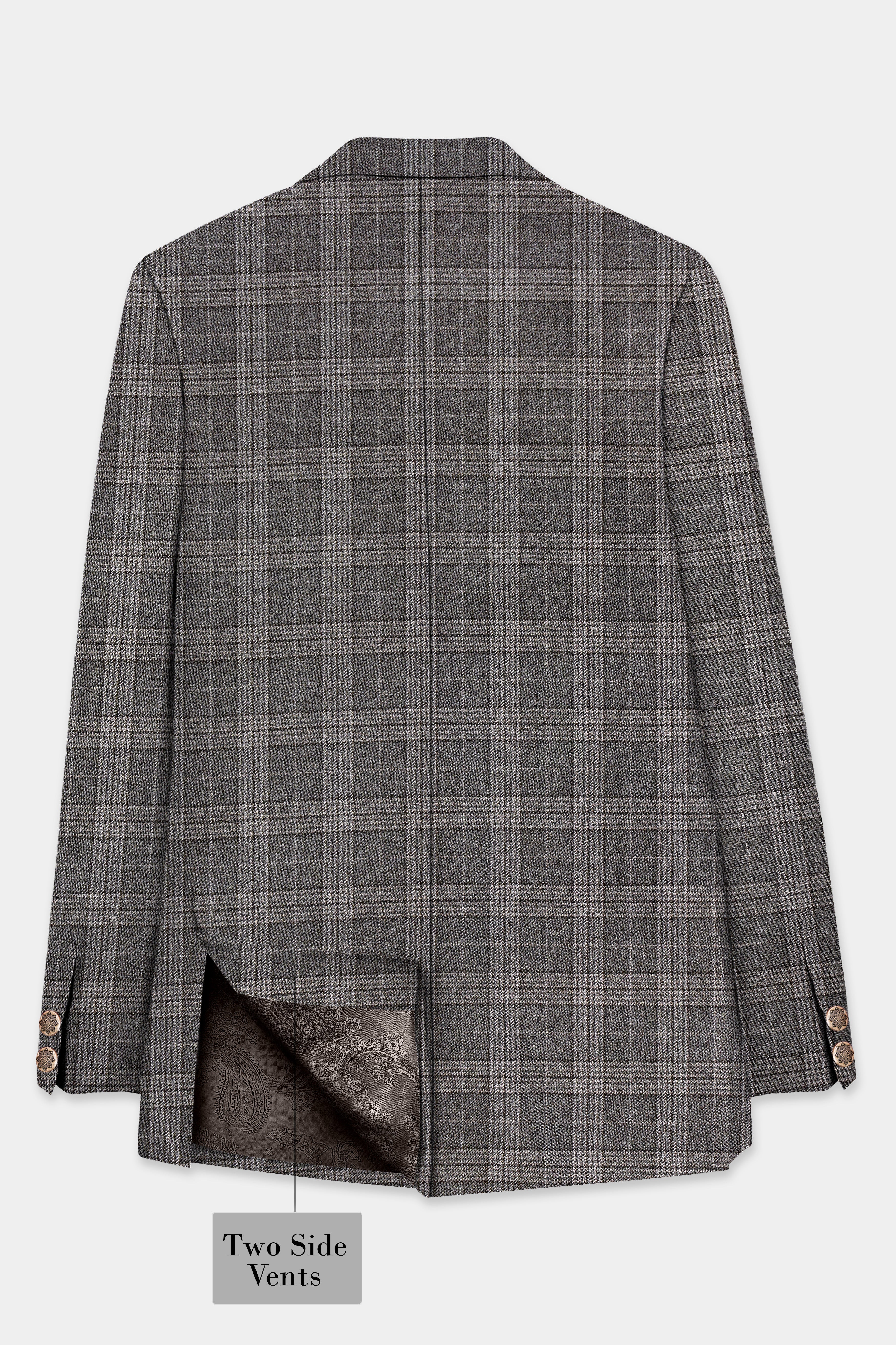 Iridium Gray Plaid Tweed Wool Blend Bandhgala Blazer