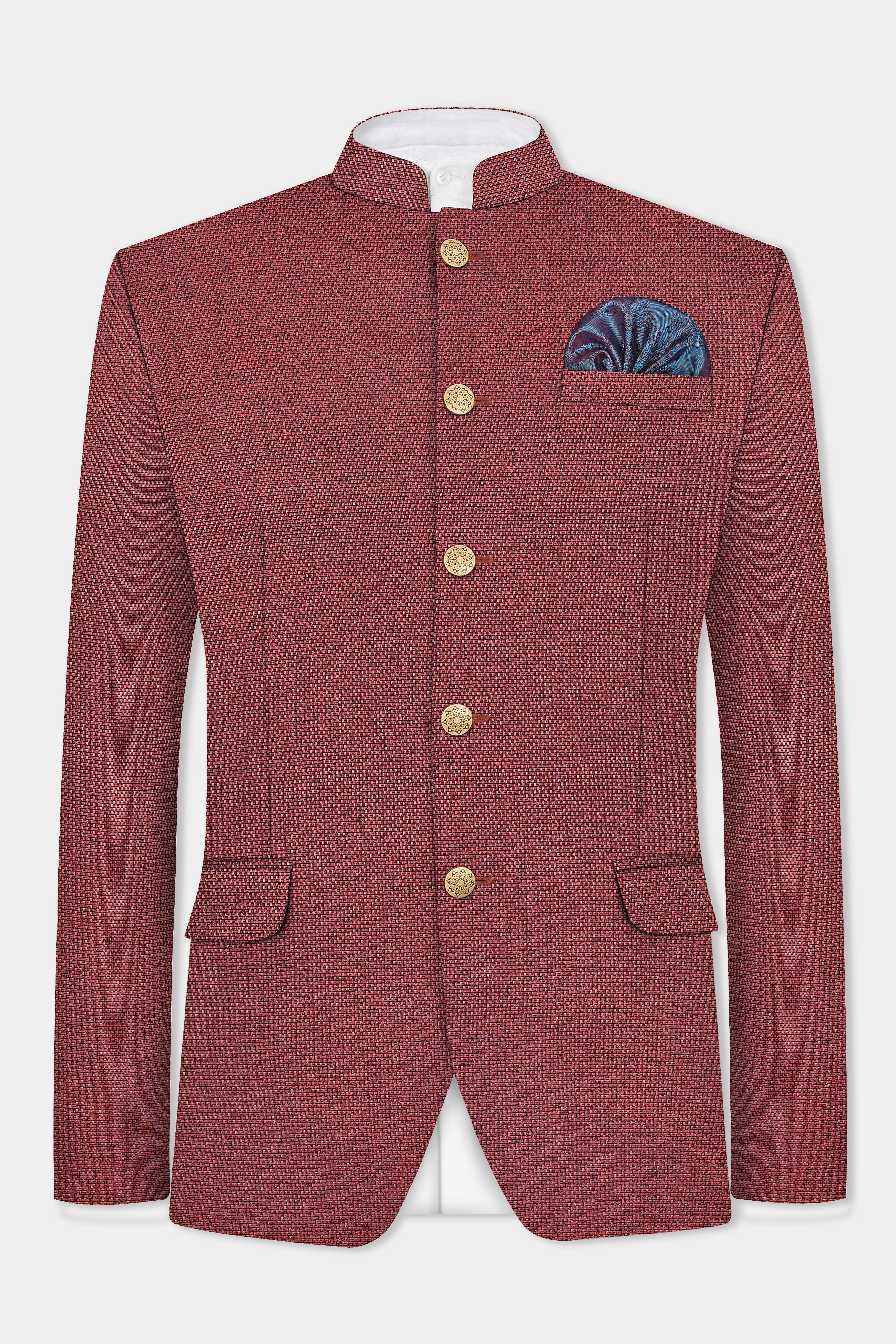 Merlot Red Textured Bandhgala Blazer