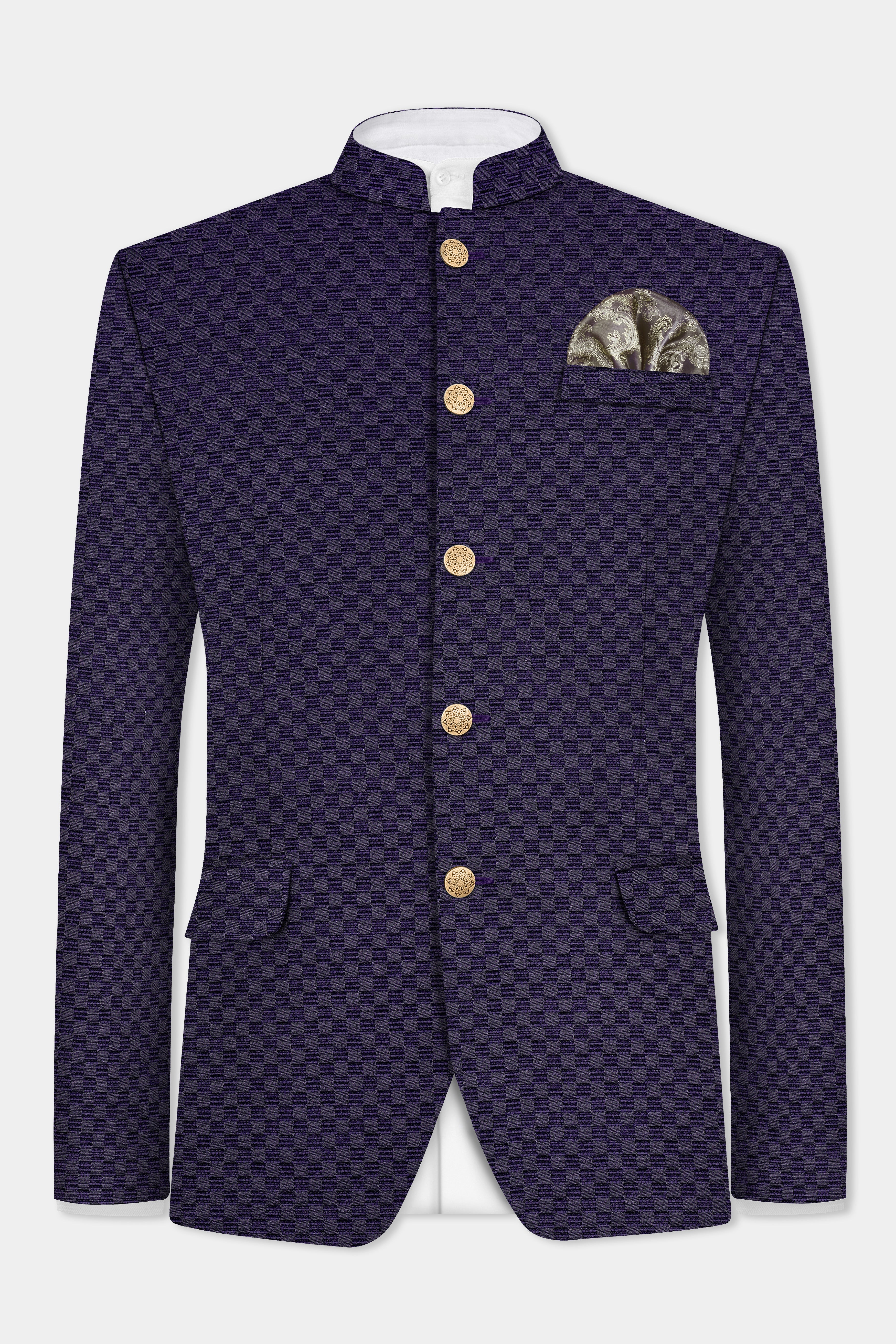 Ebony Purple Jacquard textured Bandhgala Blazer