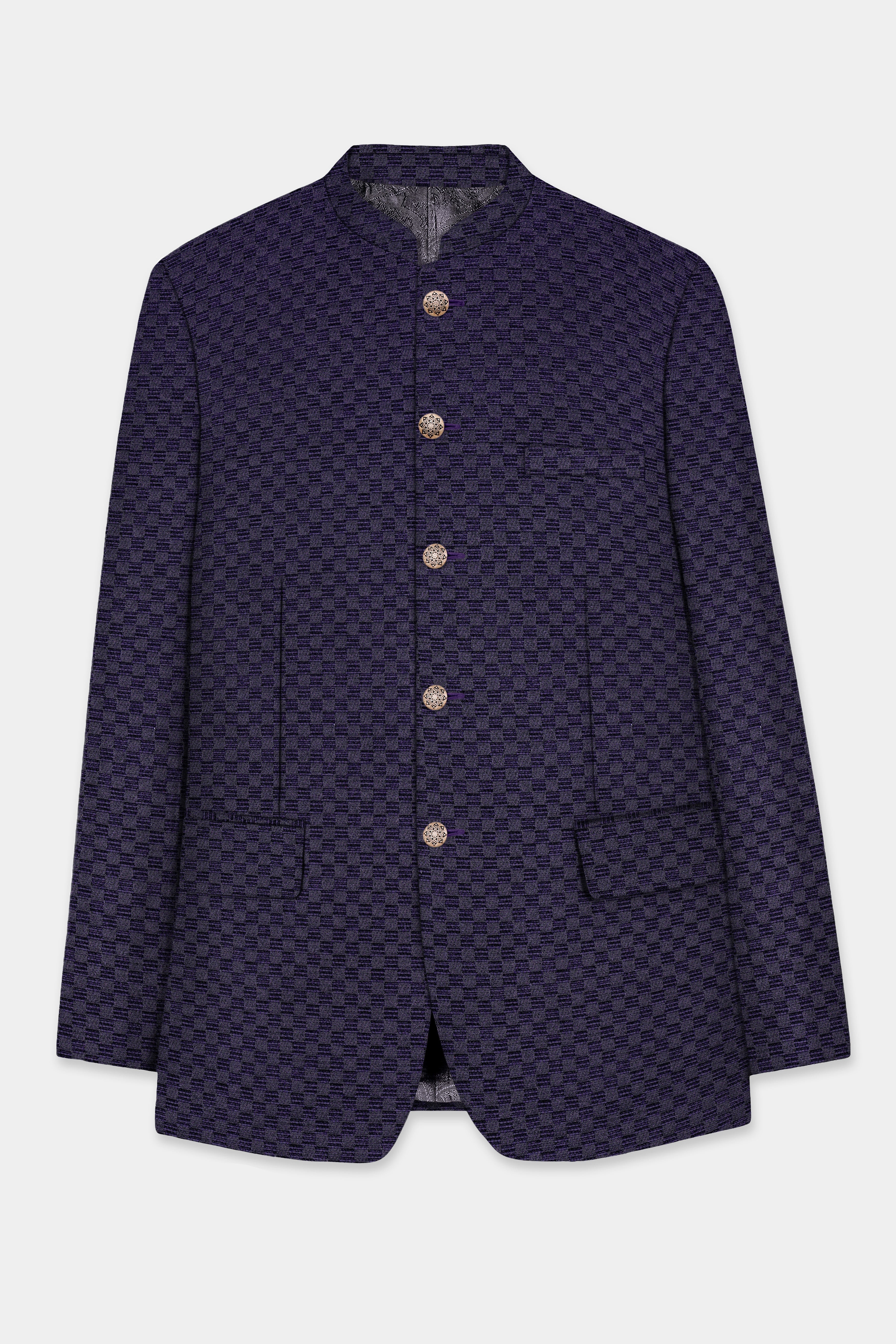 Ebony Purple Jacquard textured Bandhgala Blazer