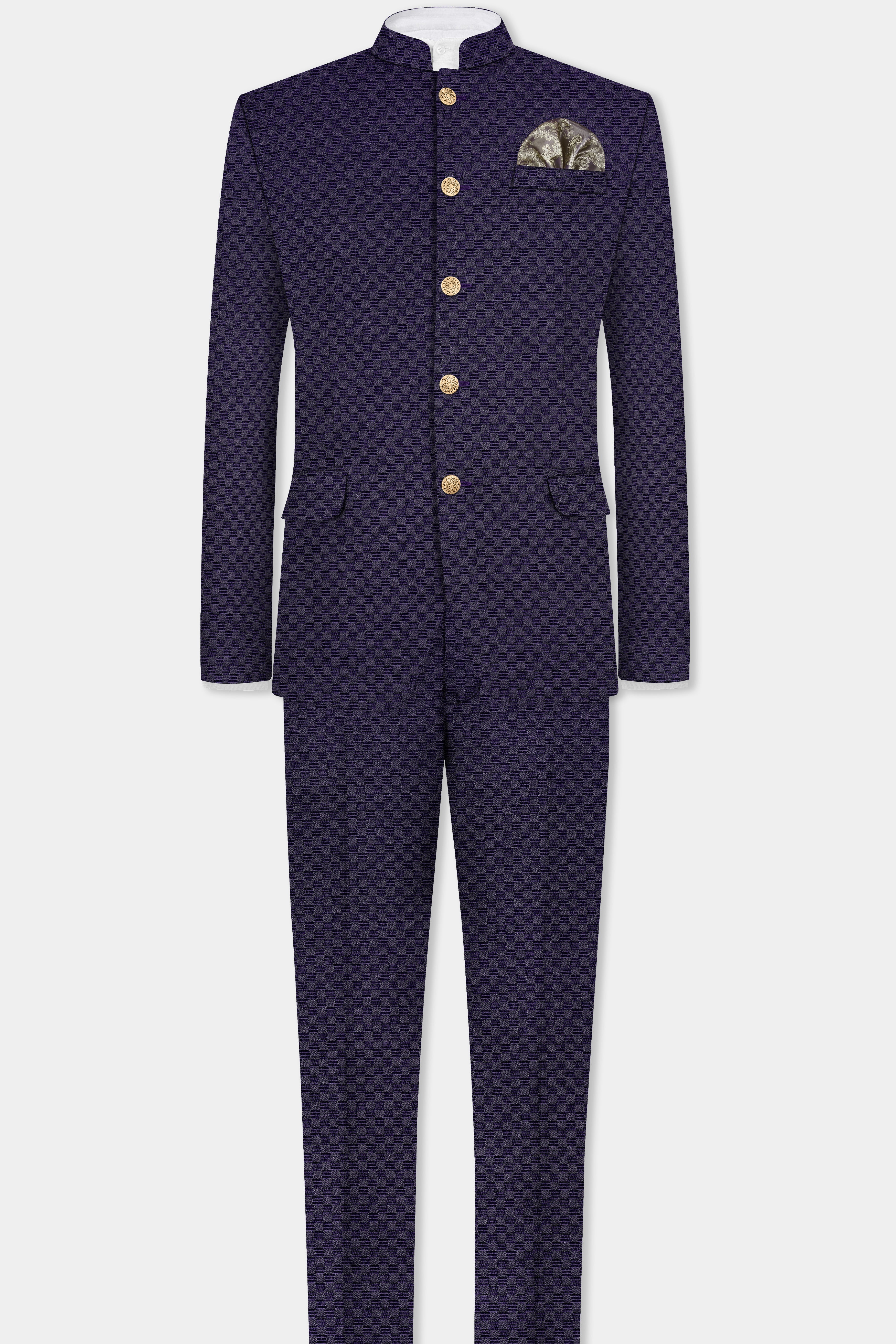 Ebony Purple Jacquard textured Bandhgala Blazer