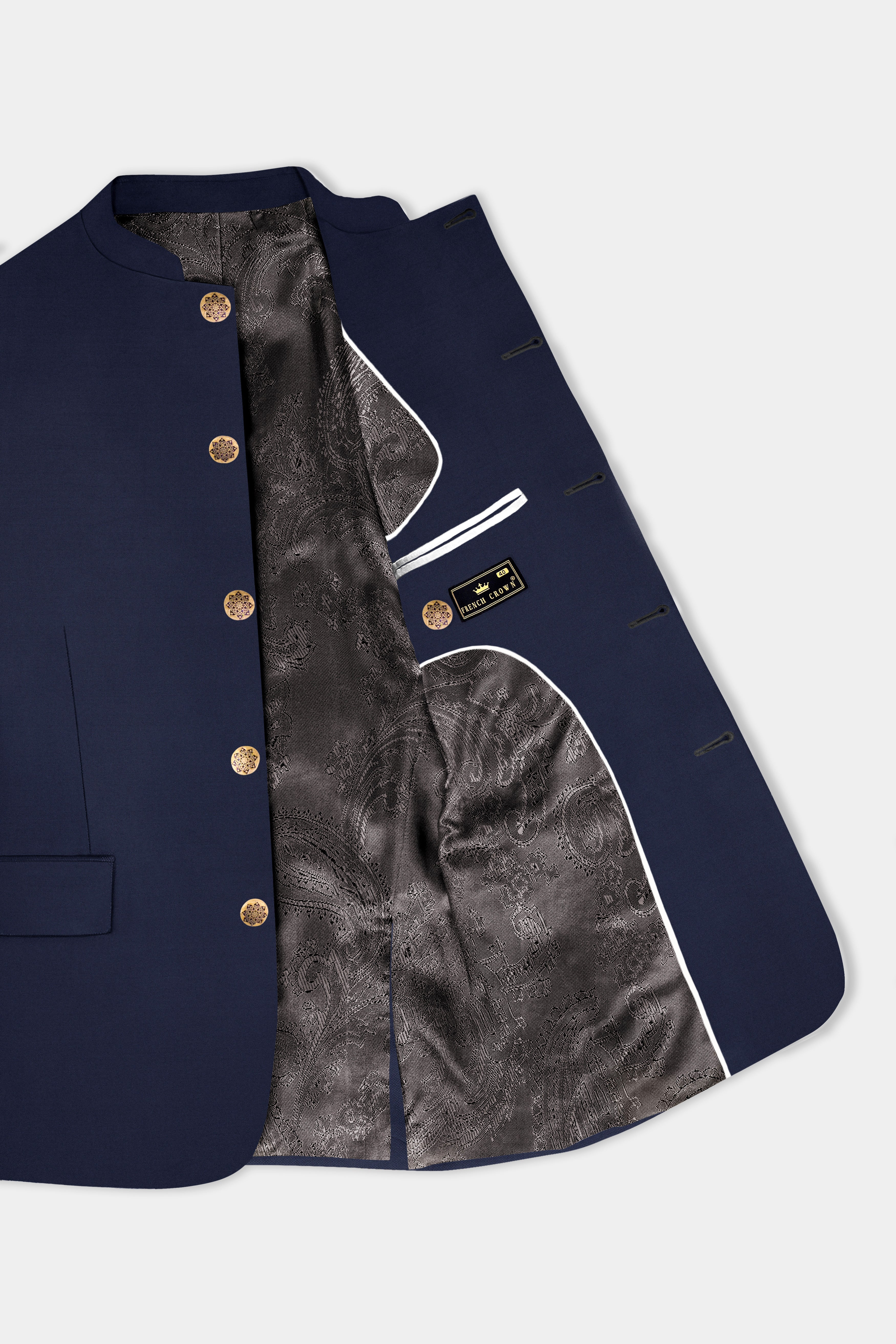 Space Cadet Blue Solid Wool Blend Bandhgala Blazer