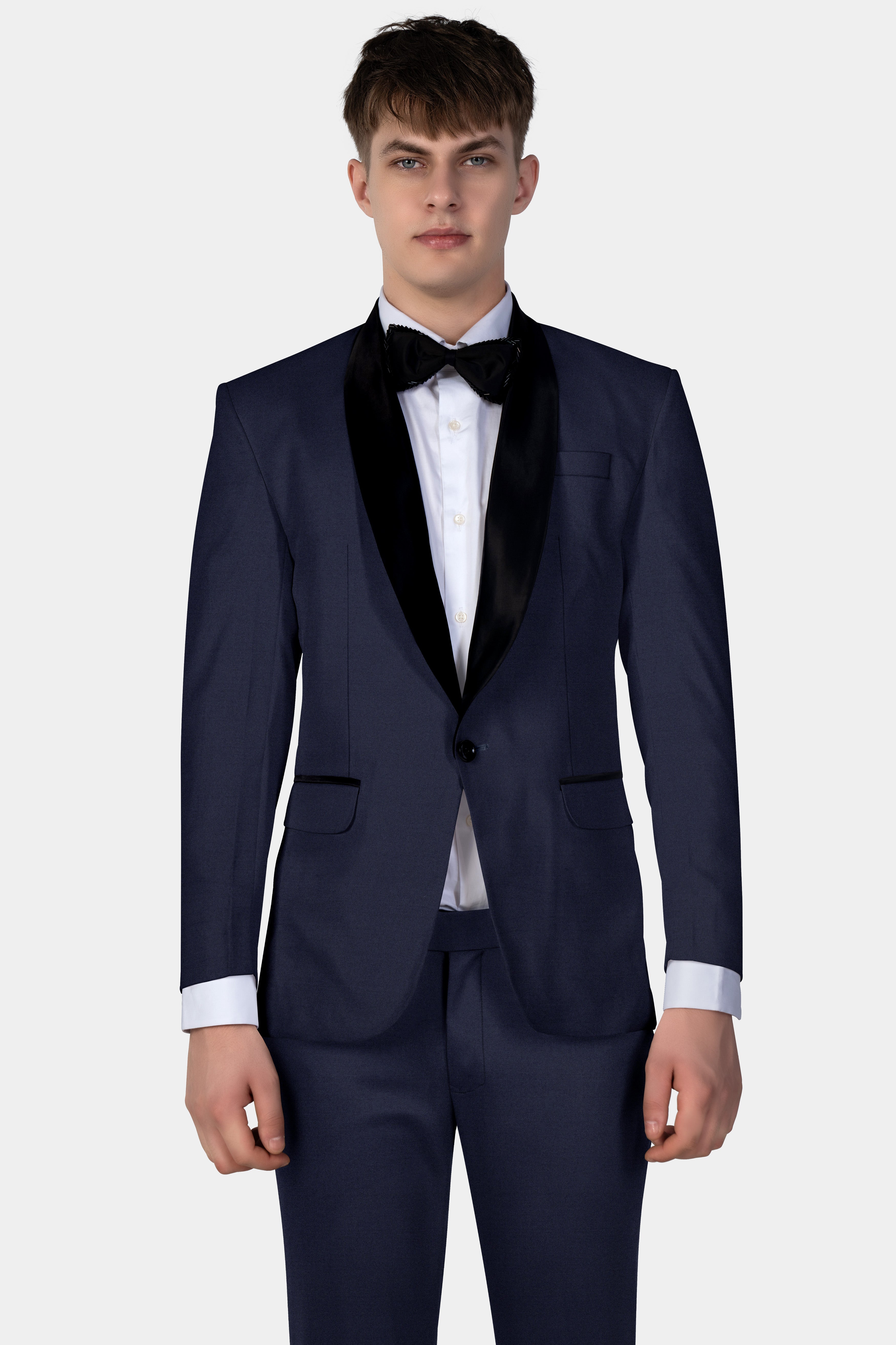 Space Cadet Blue Solid Wool Blend Tuxedo Blazer