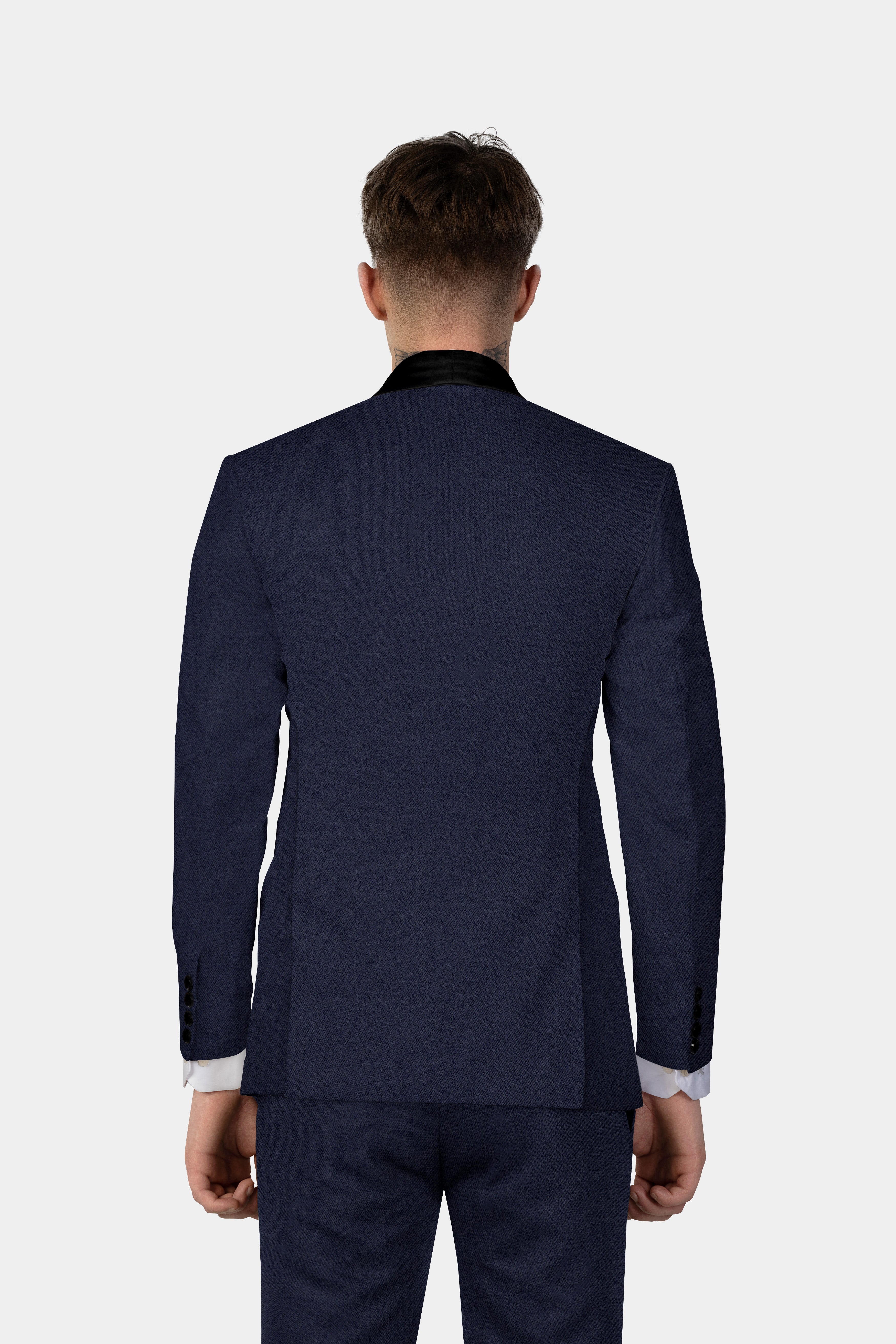 Space Cadet Blue Solid Wool Blend Tuxedo Blazer