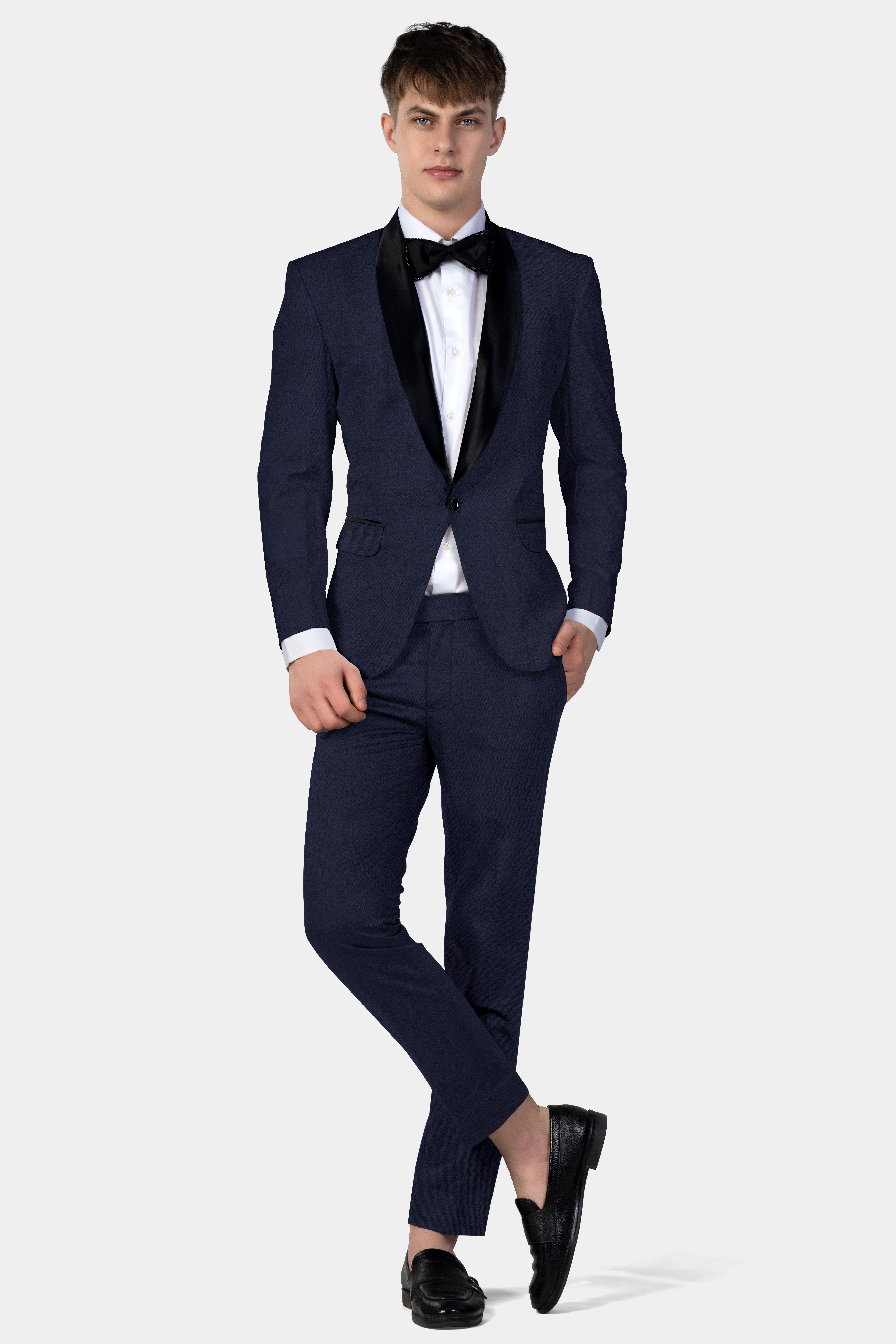 Space Cadet Blue Solid Wool Blend Tuxedo Blazer