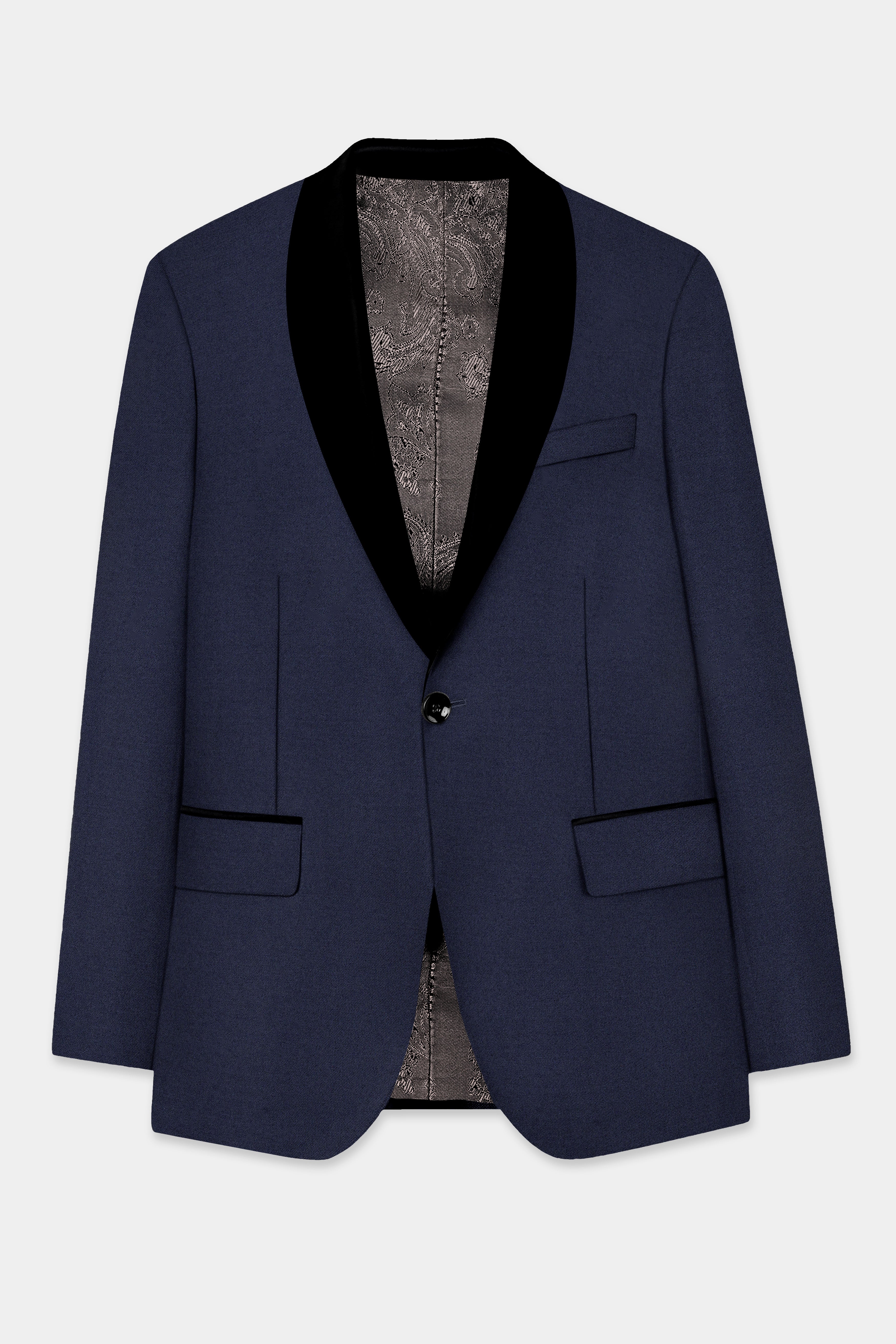 Space Cadet Blue Solid Wool Blend Tuxedo Blazer