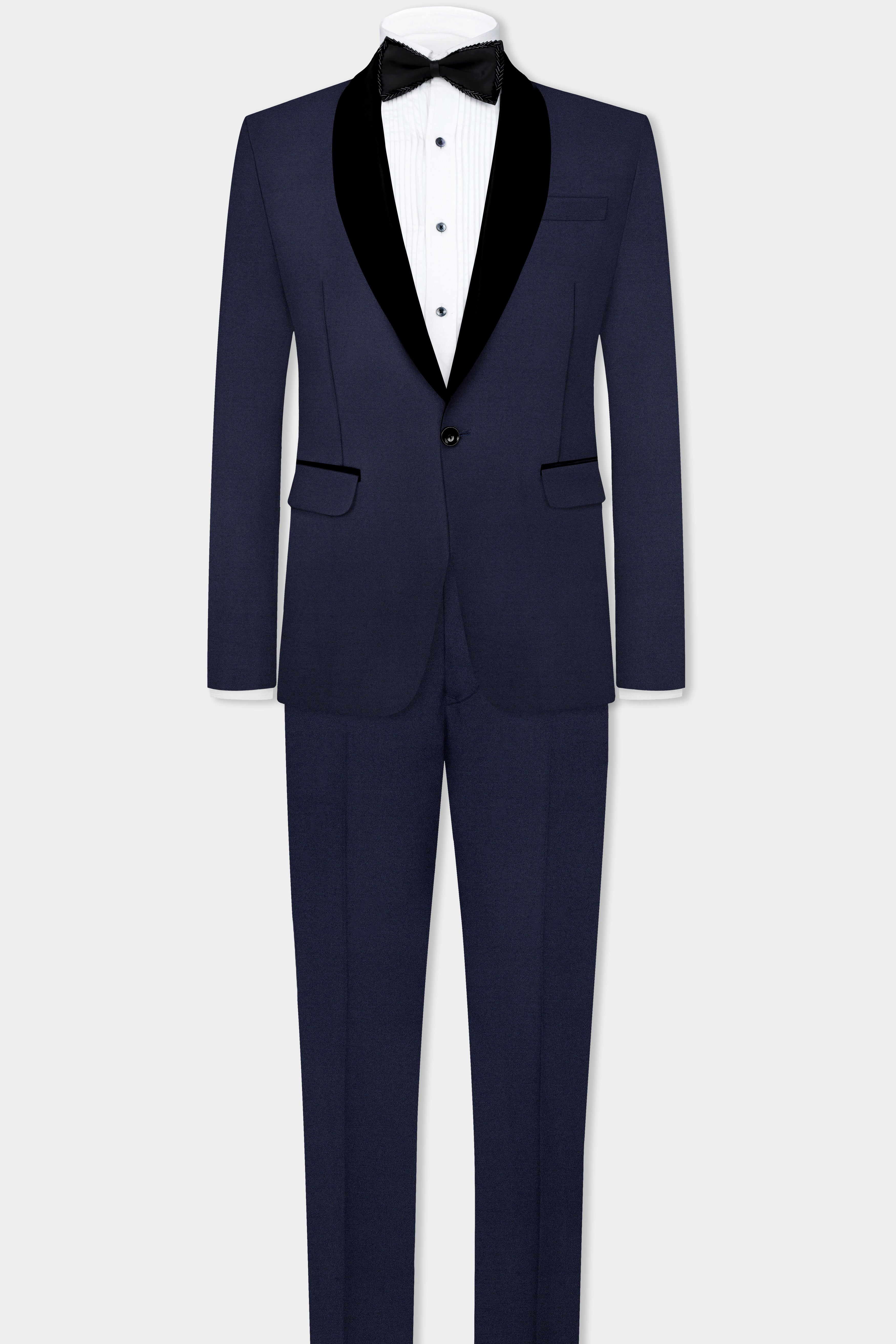 Space Cadet Blue Solid Wool Blend Tuxedo Blazer