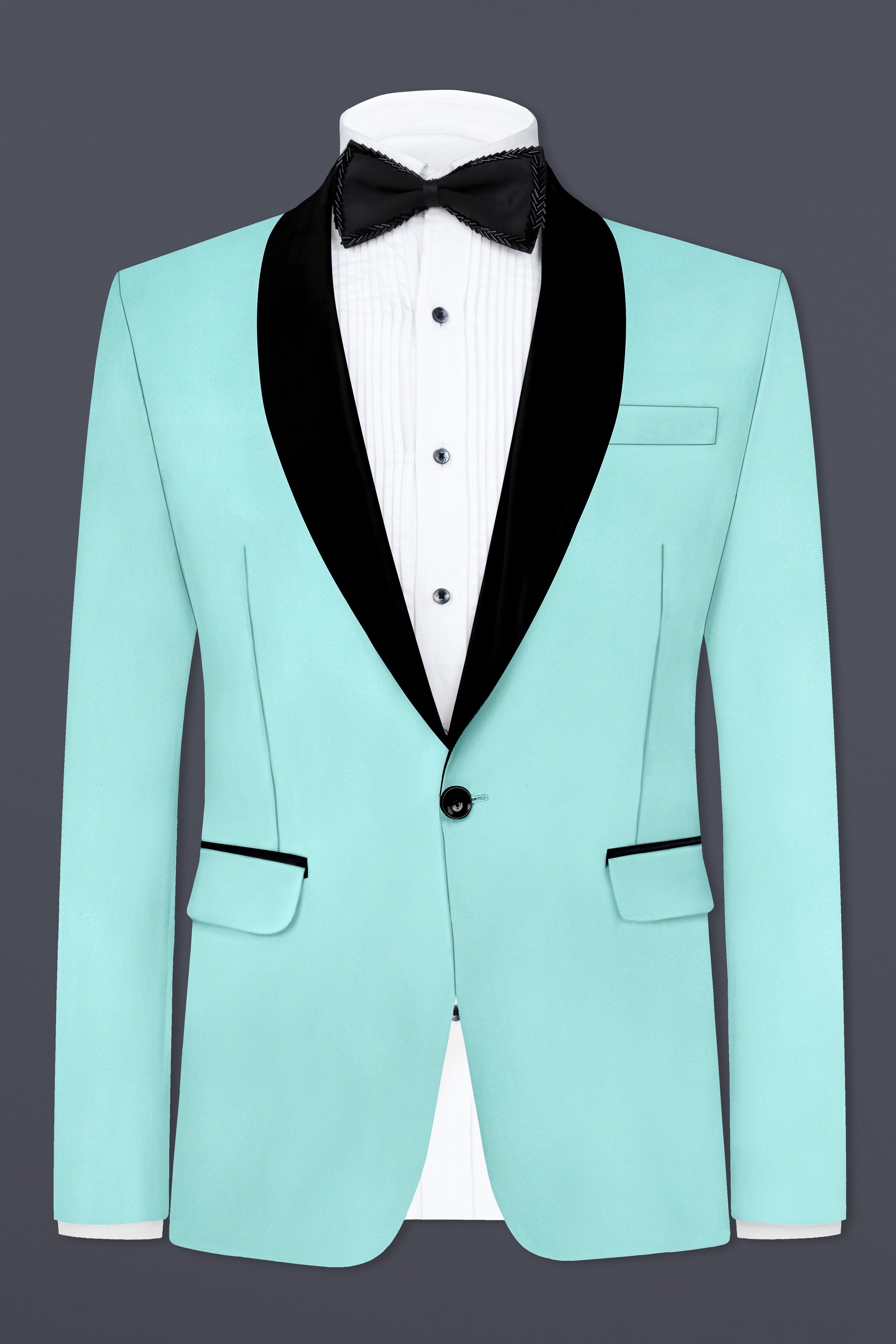 Korean Sinbad Blue Solid Wool Blend Tuxedo Blazer