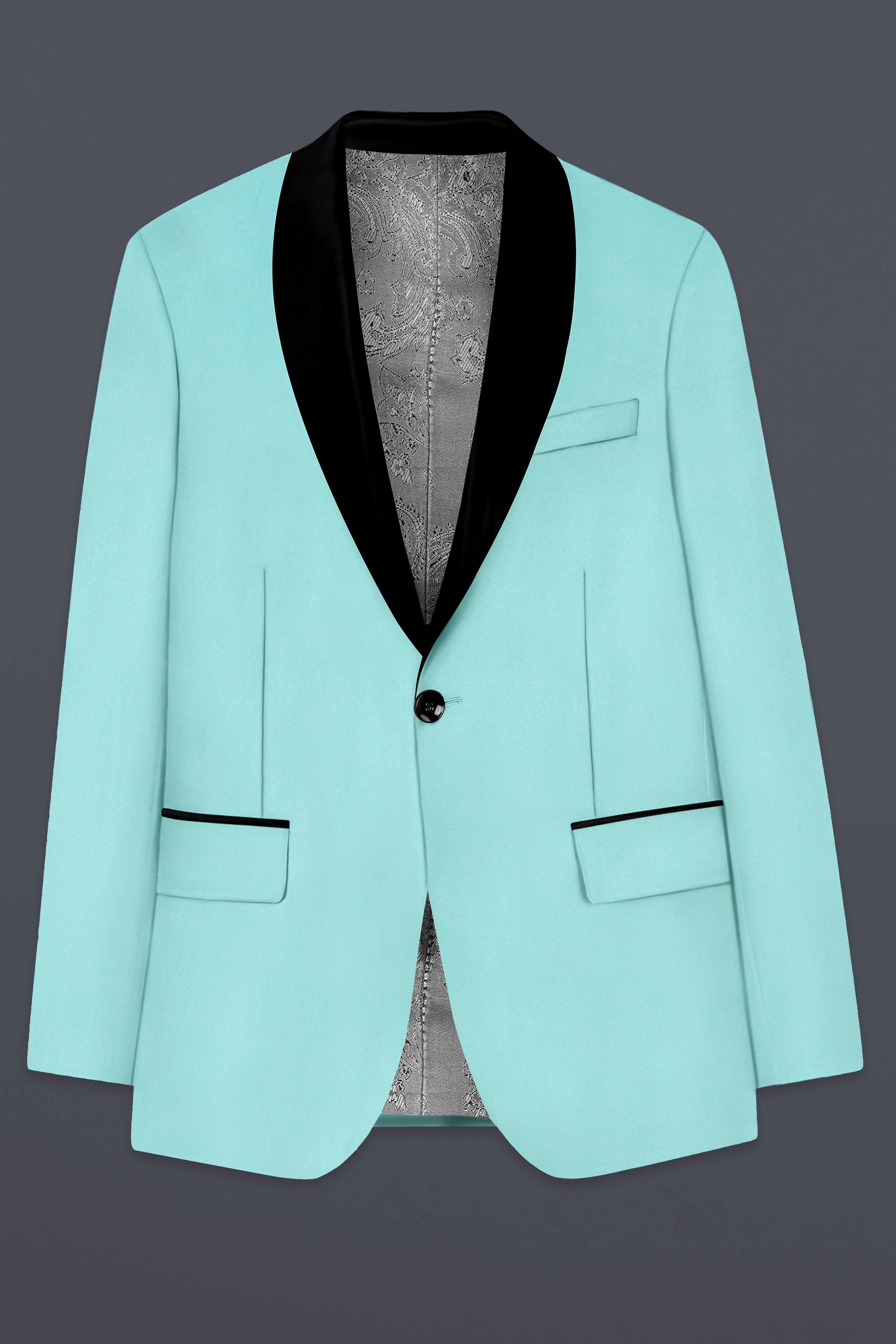 Korean Sinbad Blue Solid Wool Blend Tuxedo Blazer