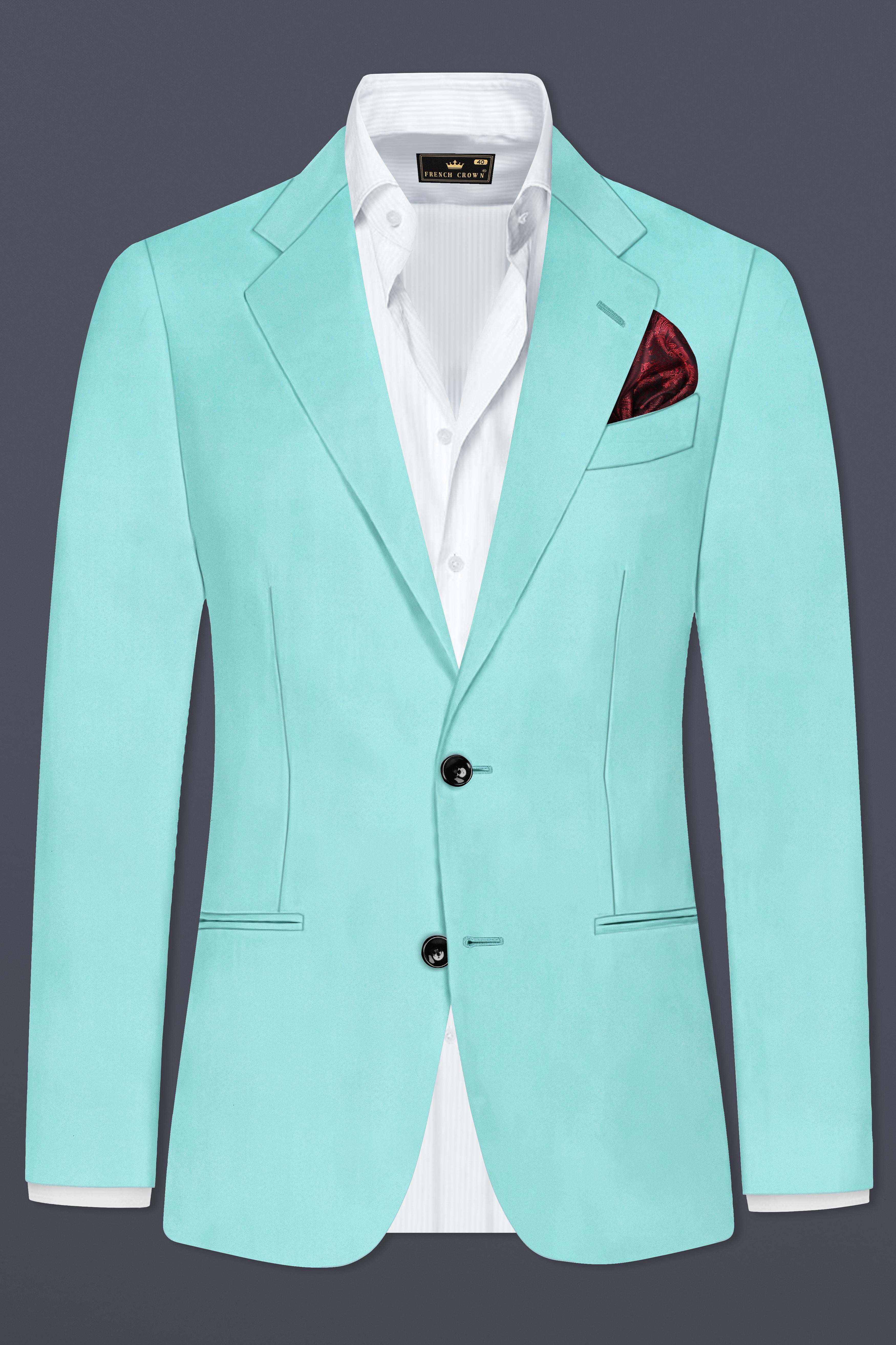 Korean Sinbad Blue Solid Wool Blend Single Breasted Blazer