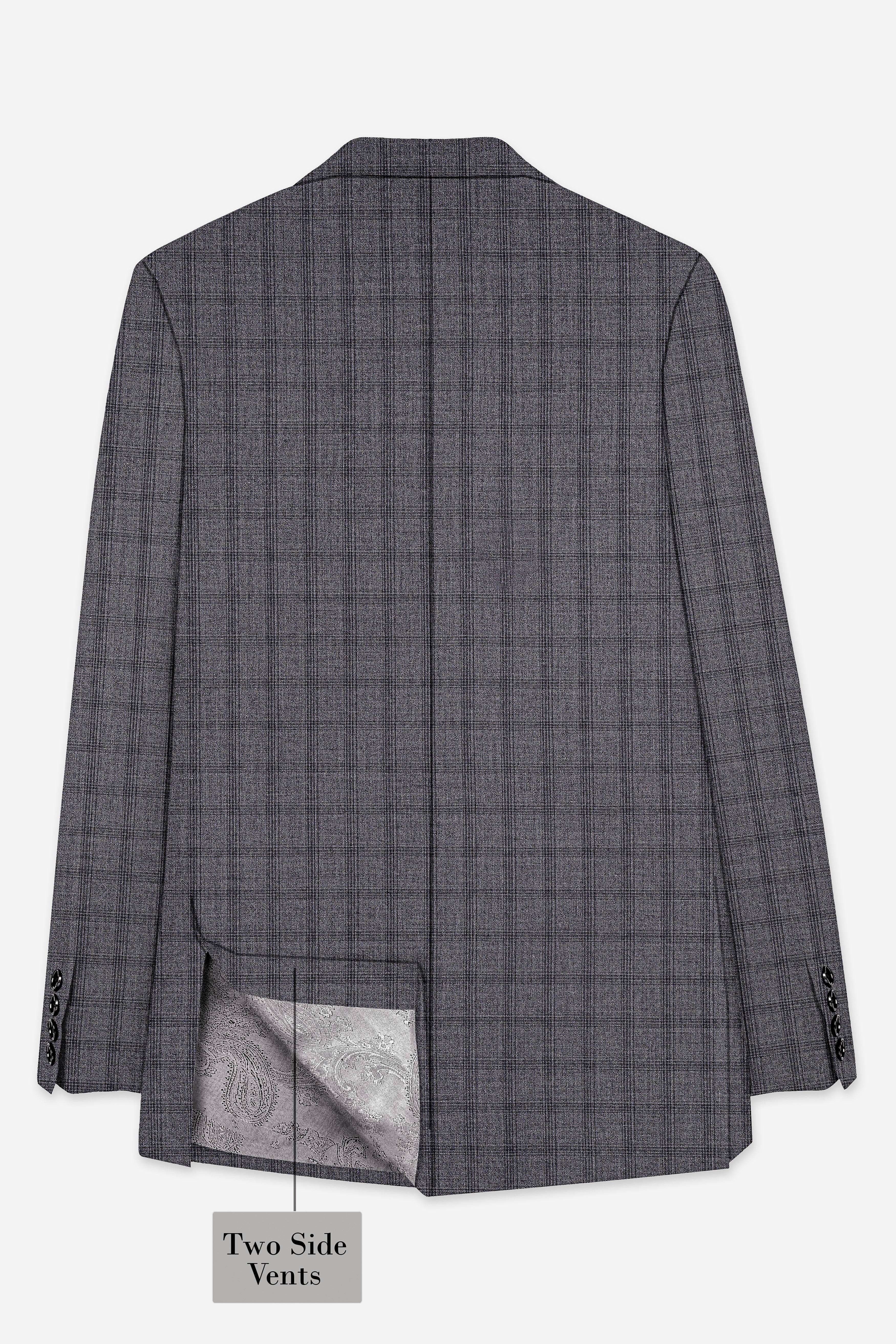 Gravel Gray Checked Wool Blend Single Breasted Blazer