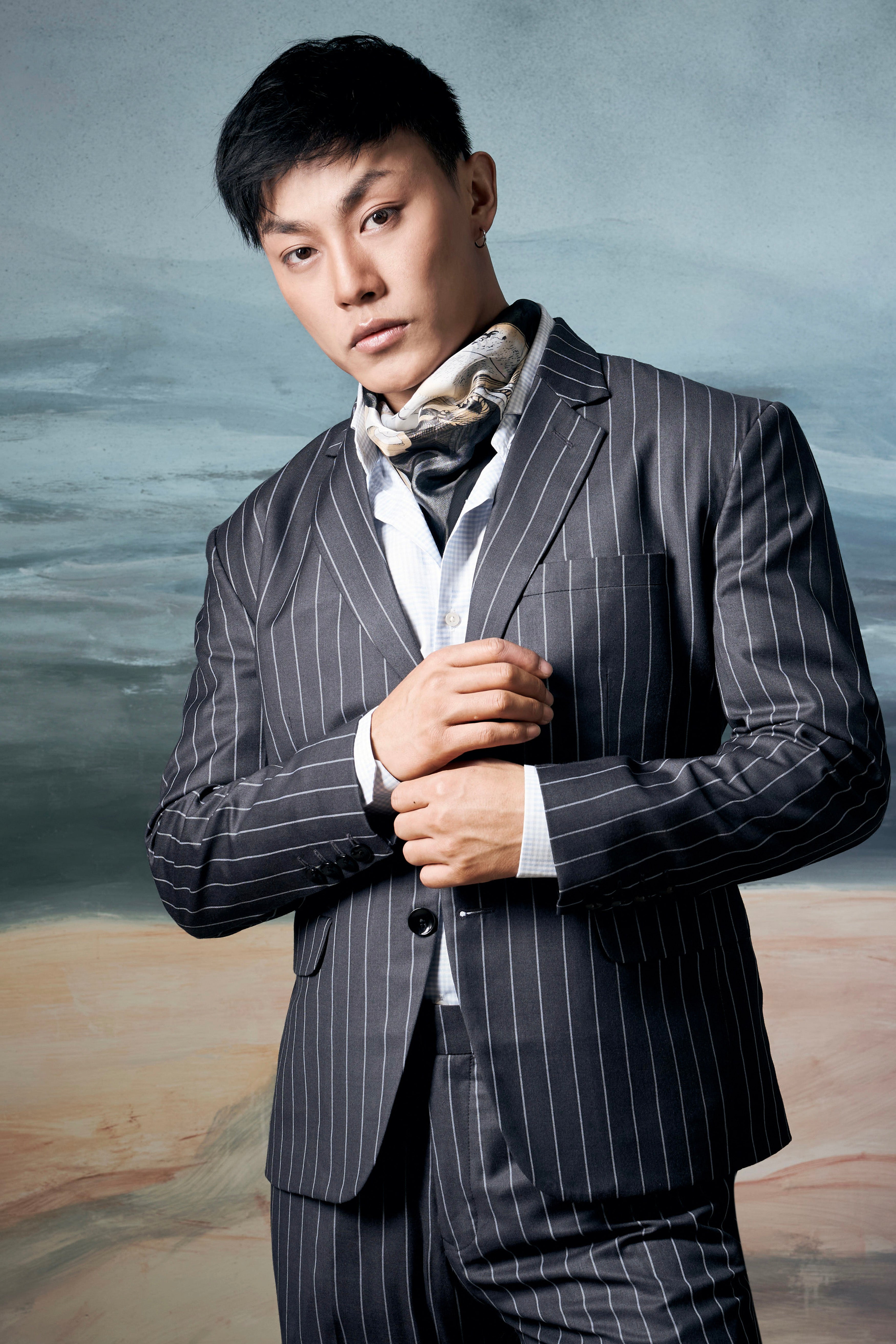 Piano Gray Striped Wool Blend Single Breasted Blazer